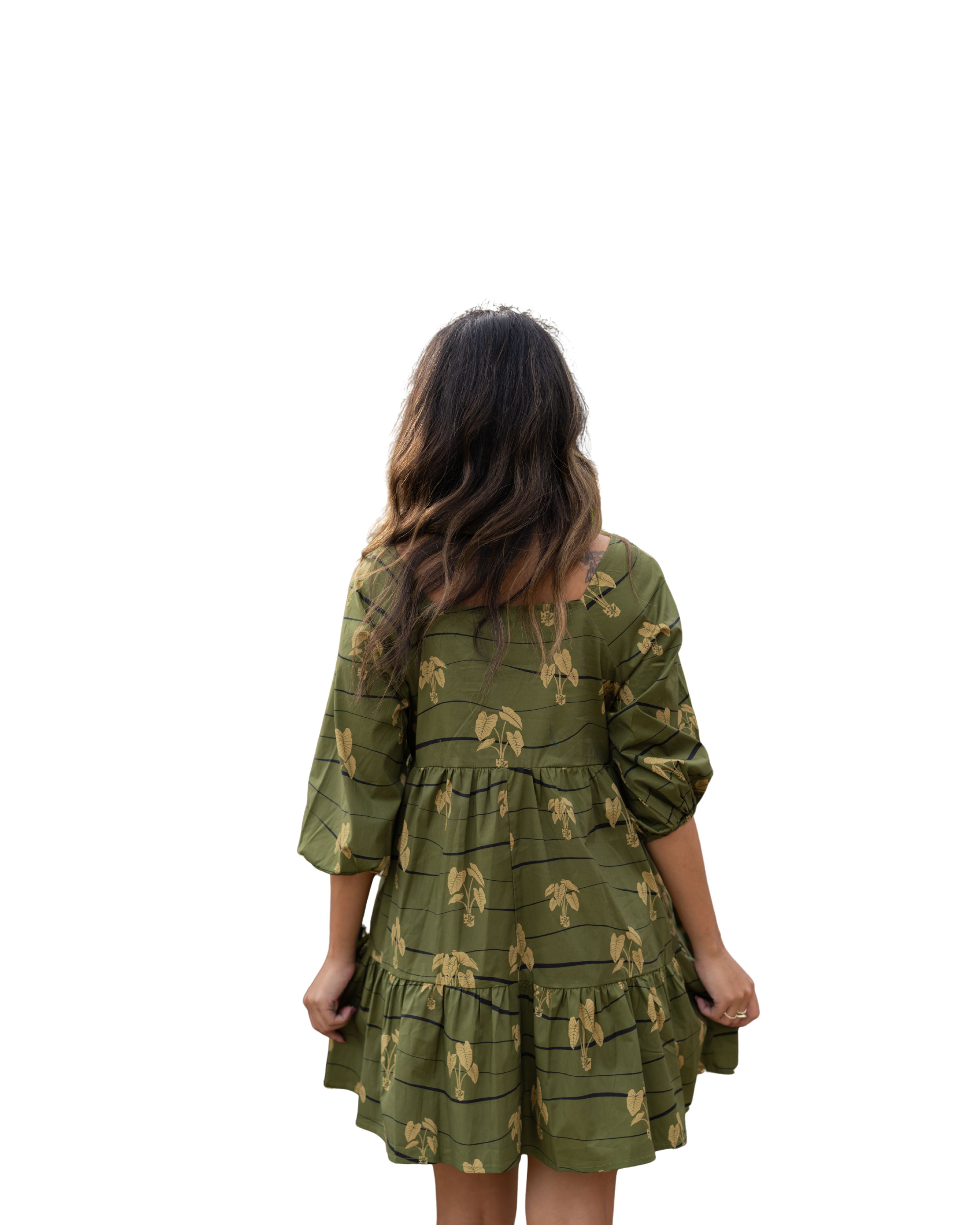HĀLOA WOMEN'S OLIVE BABYDOLL DRESS Shirts Hawaii's Finest 