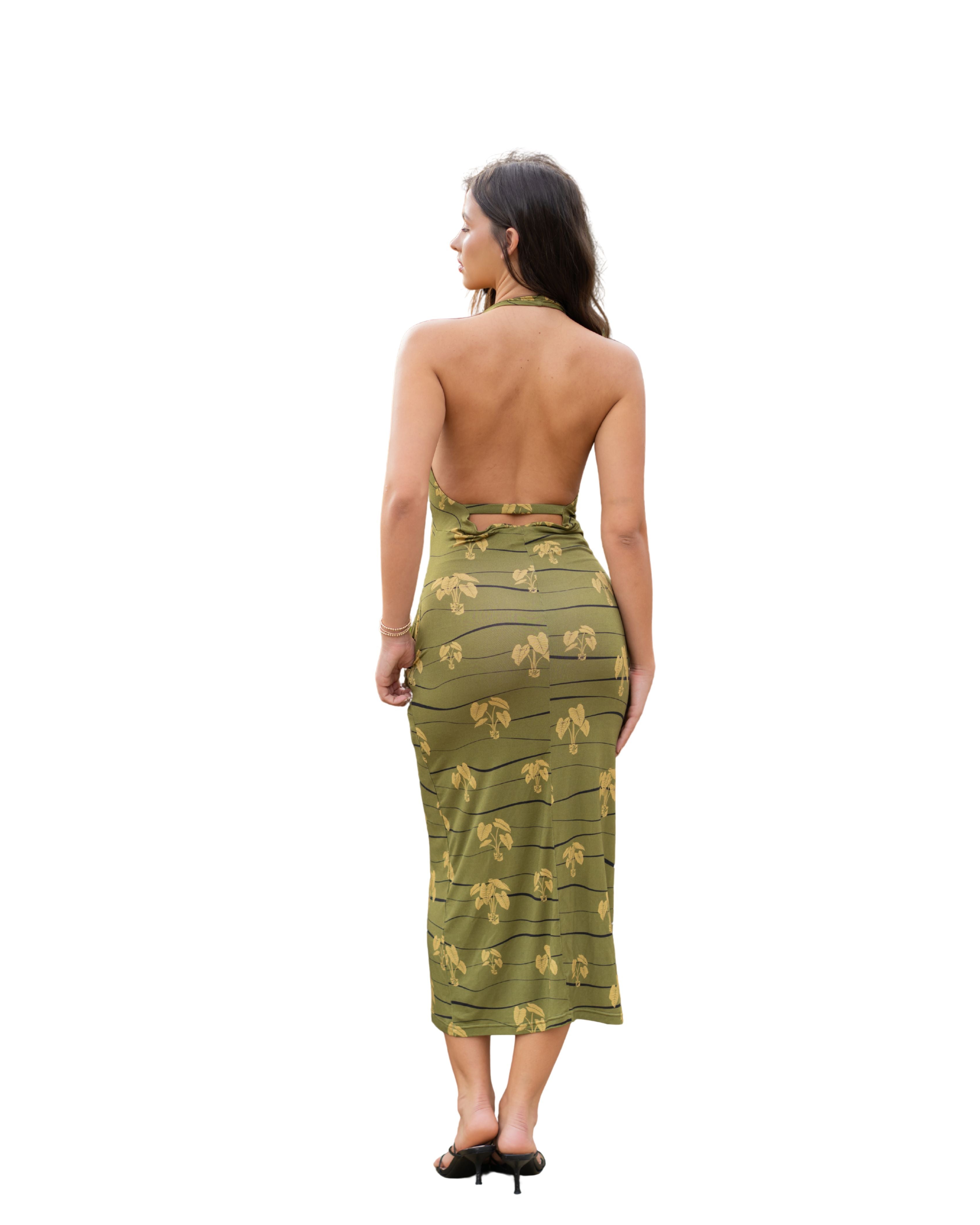 HĀLOA WOMEN'S OLIVE HALTER DRESS Shirts Hawaii's Finest 