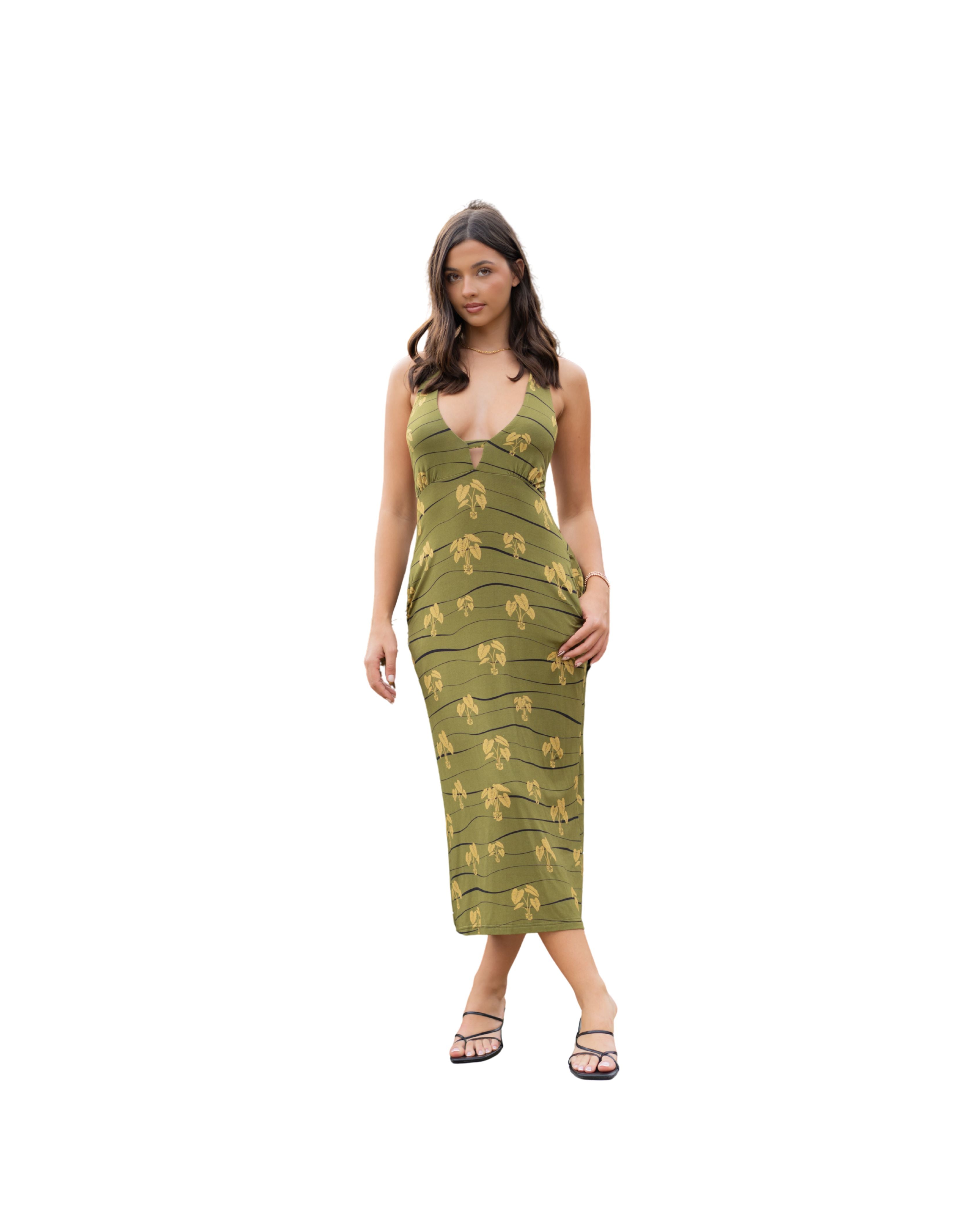 HĀLOA WOMEN'S OLIVE HALTER DRESS Shirts Hawaii's Finest X-SMALL 