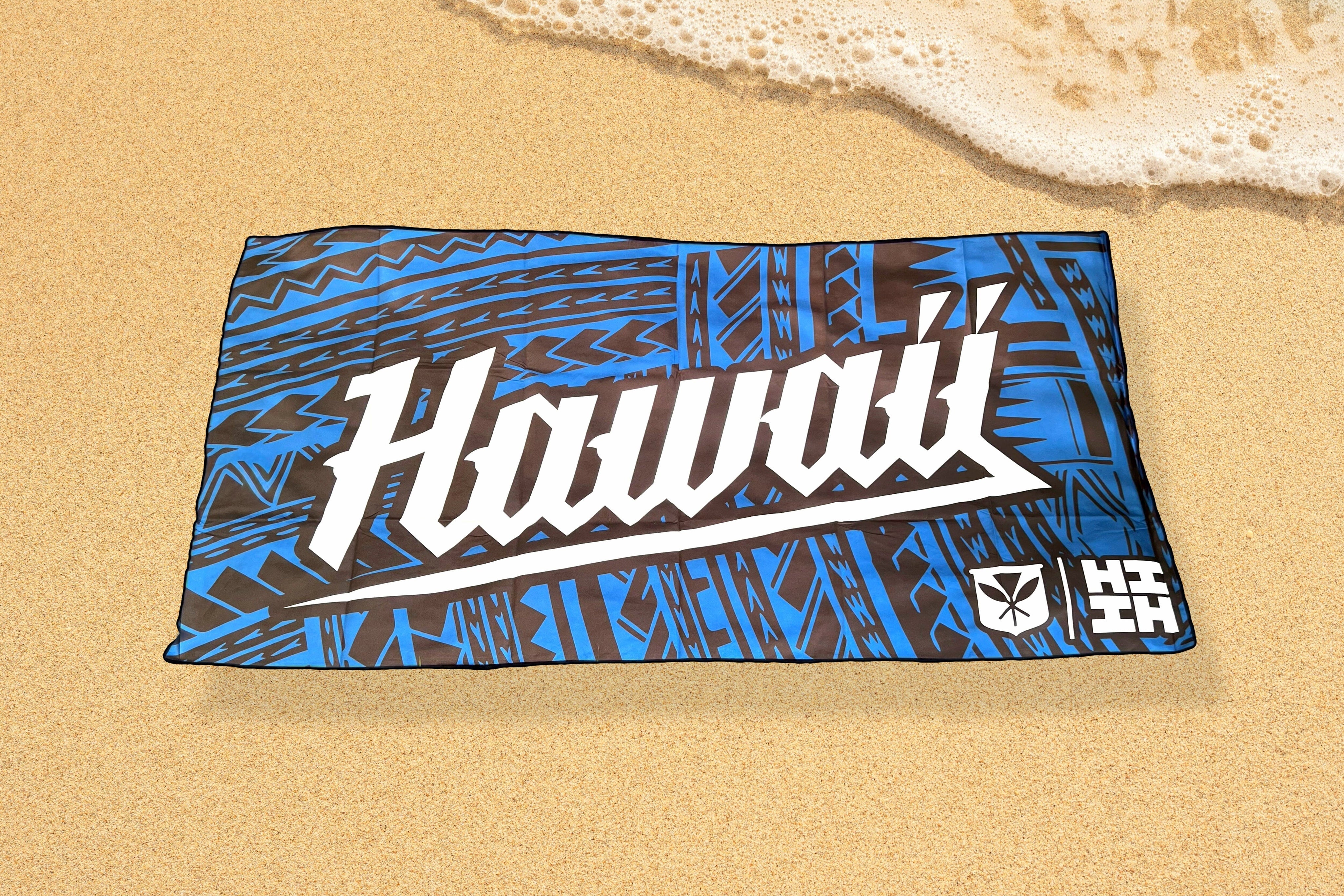 HAWAII BLACK & BLUE TRIBAL TOWEL Utility Hawaii's Finest 