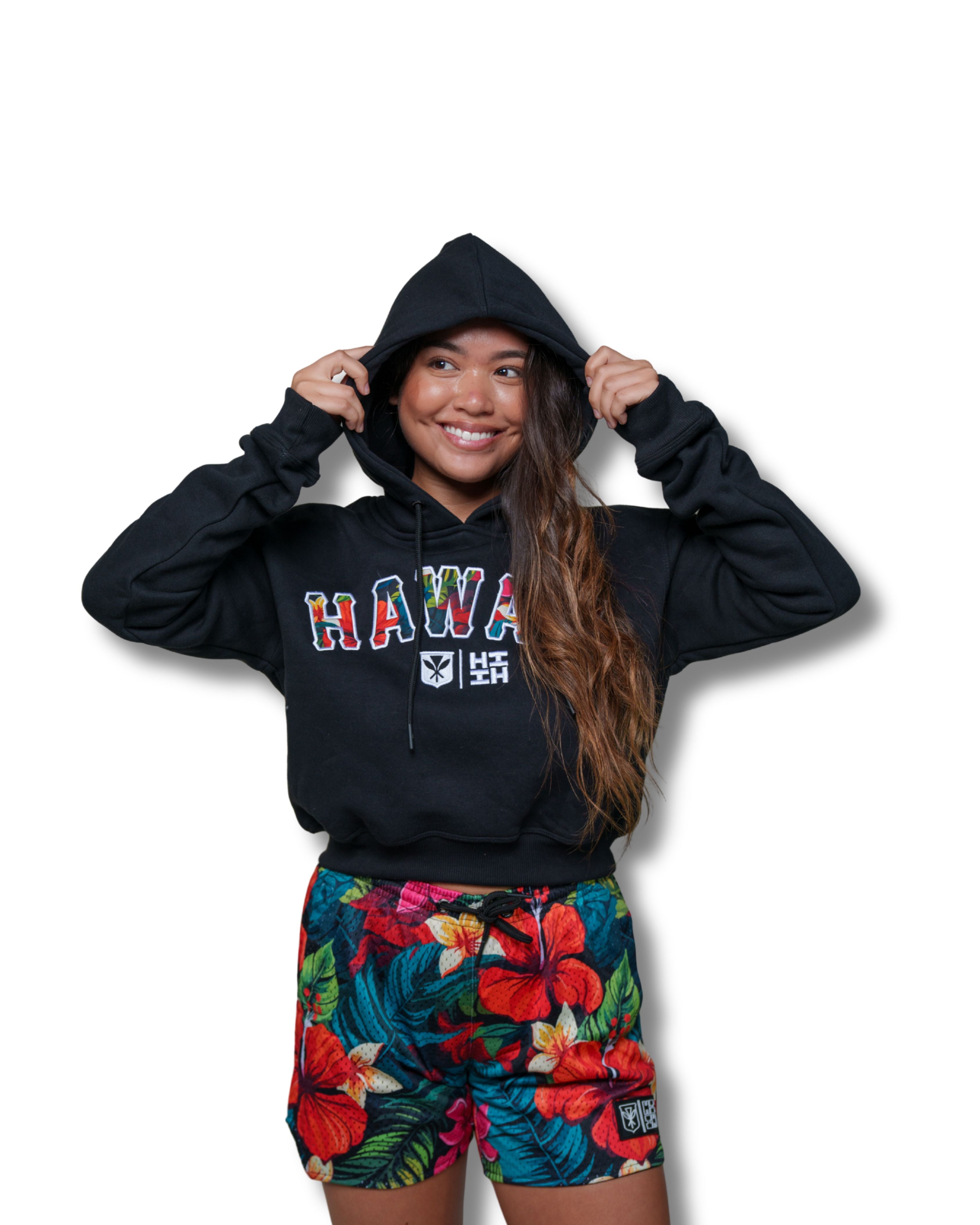 HAWAII FLORAL WOMEN'S CROP HOODIE Jacket Hawaii's Finest 