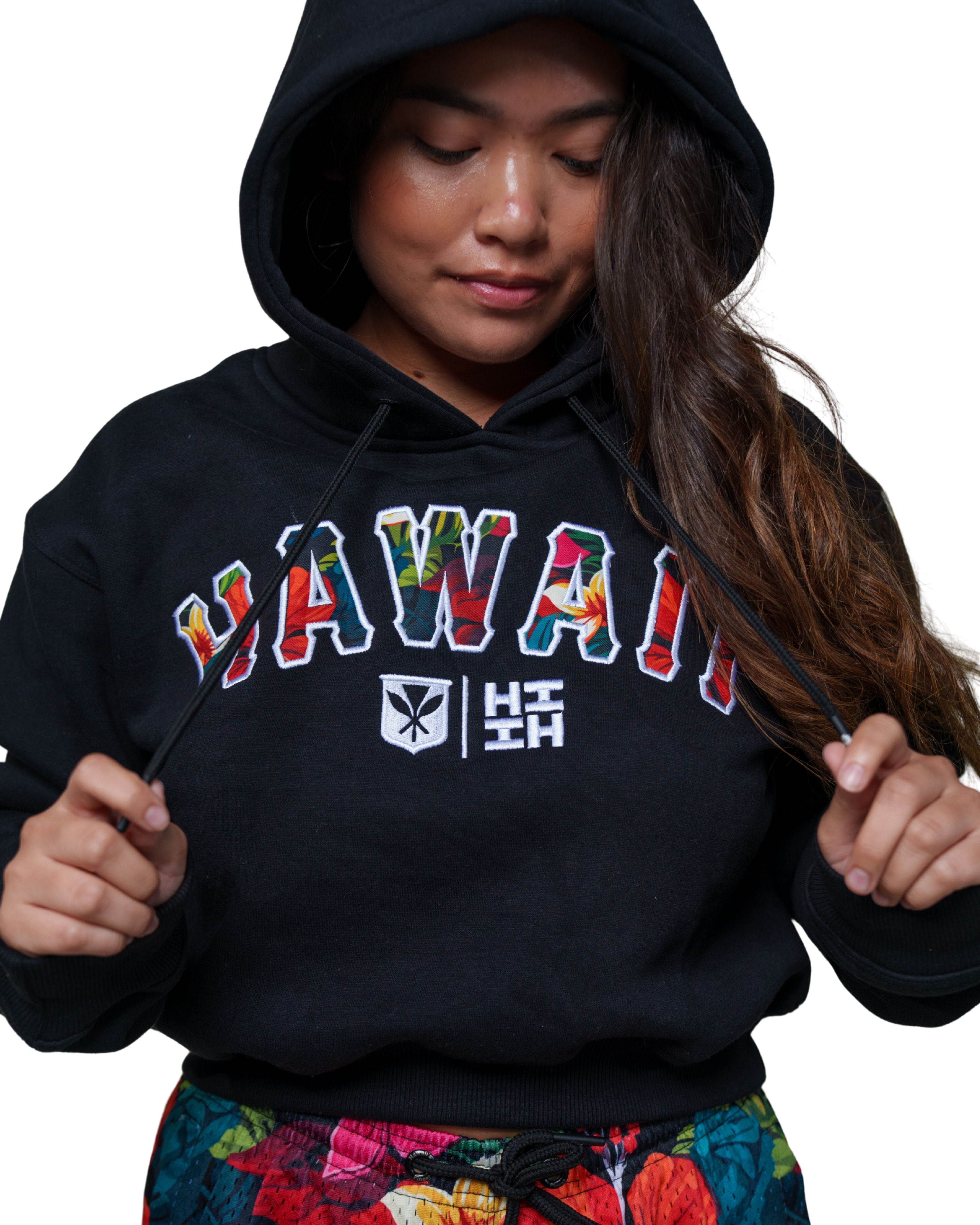 HAWAII FLORAL WOMEN'S CROP HOODIE Jacket Hawaii's Finest X-SMALL 