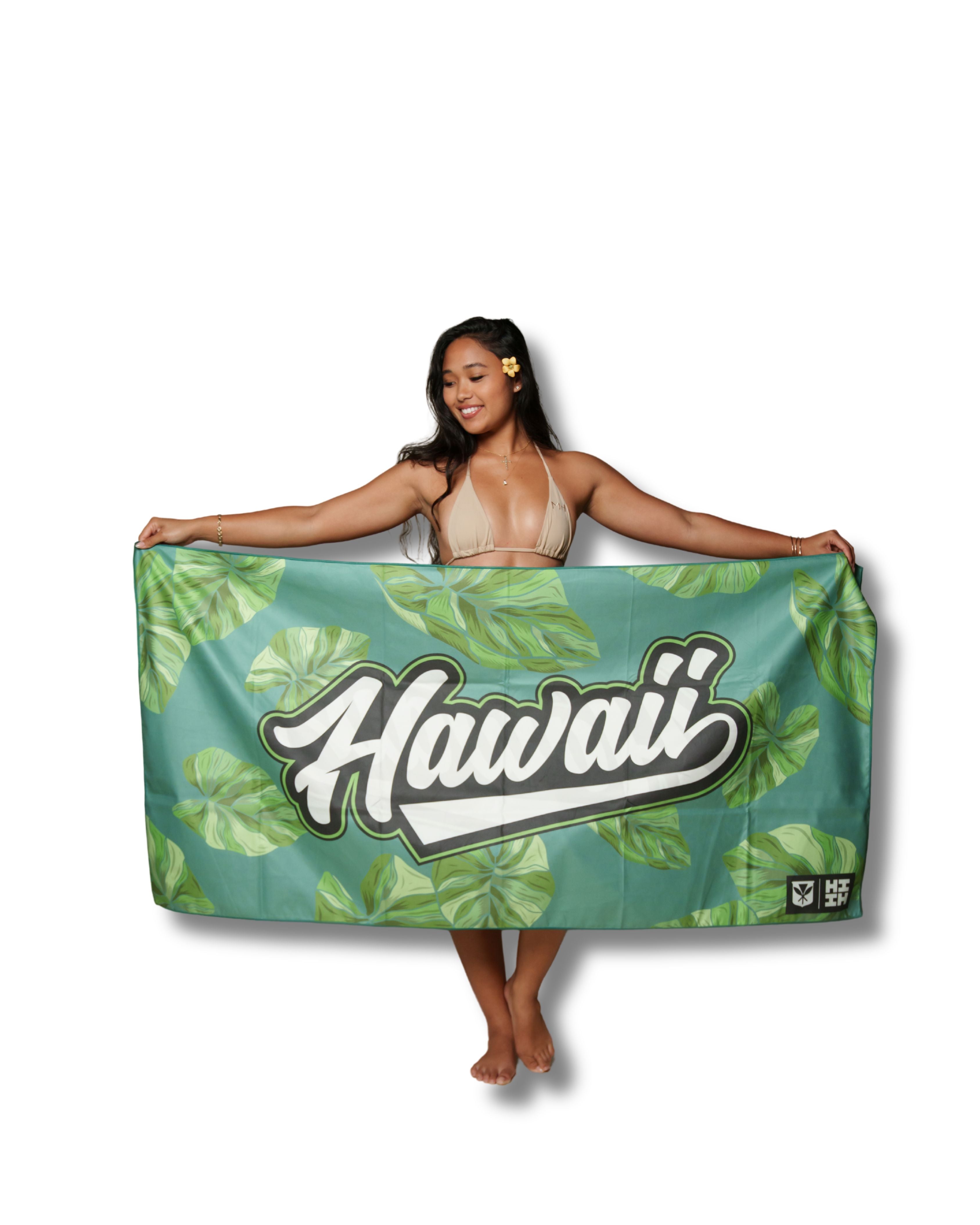 HAWAII SCRIPT GREEN KALO TOWEL Utility Hawaii's Finest 