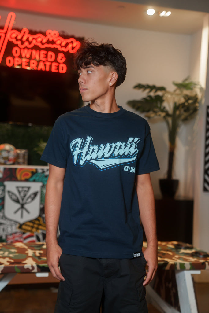 HAWAII SCRIPT NAVY T-SHIRT Shirts Hawaii's Finest 