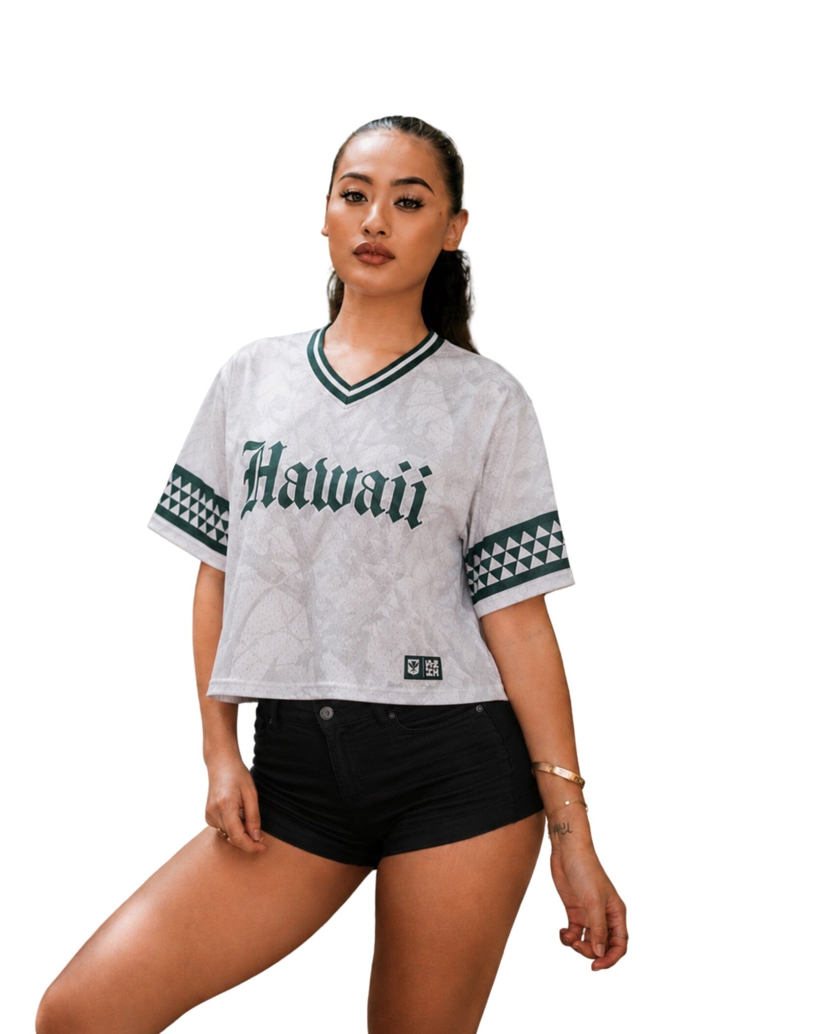 HAWAII WHITE AUTUMN CAMO WOMEN'S CROP MESH JERSEY Jersey Hawaii's Finest X-SMALL 