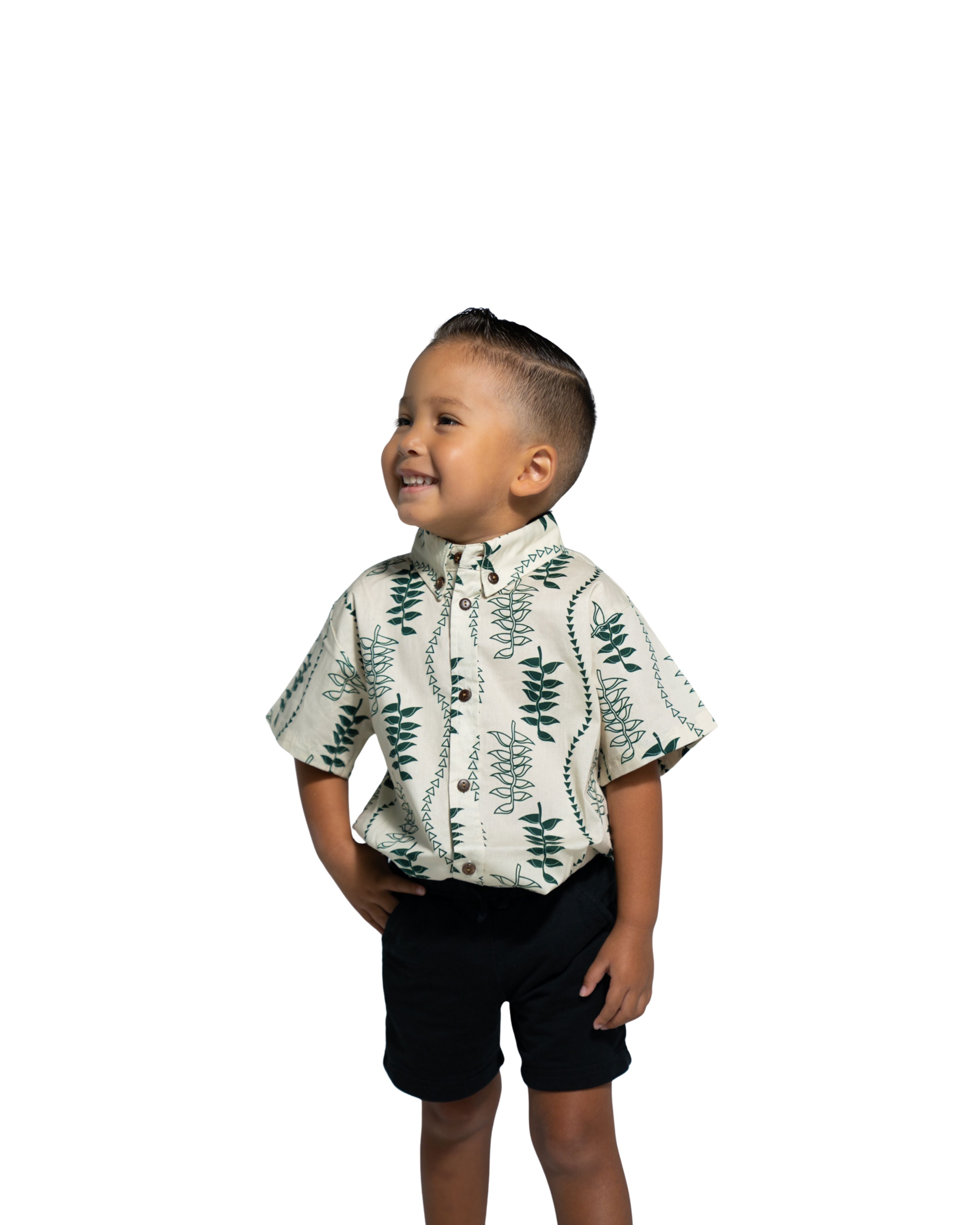 HELICONIA KEIKI TAN & GREEN ALOHA SHIRT Shirts Hawaii's Finest XX-SMALL 