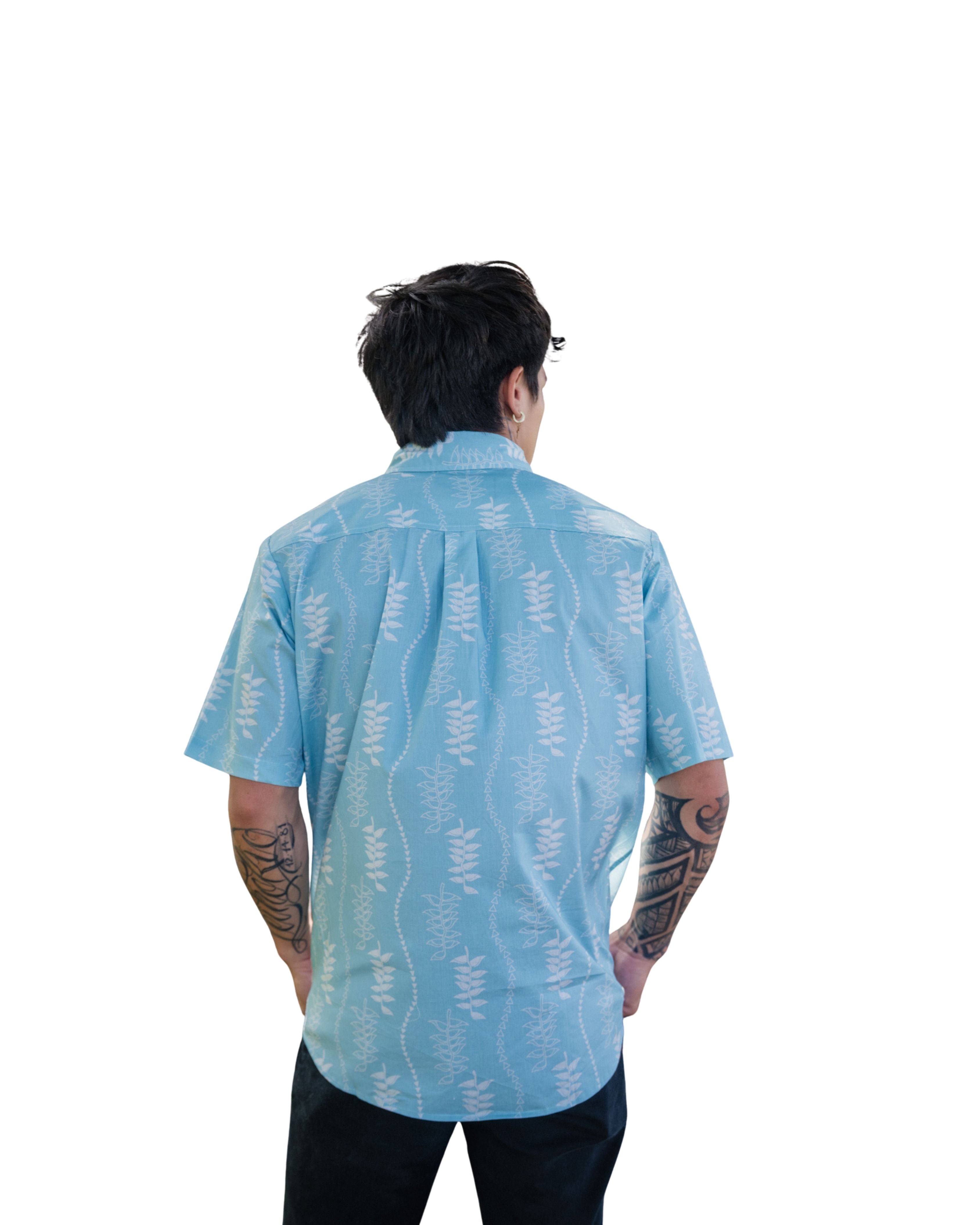 HELICONIA MEN'S BLUE & WHITE ALOHA SHIRT Shirts Hawaii's Finest 