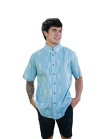 HELICONIA MEN'S BLUE & WHITE ALOHA SHIRT