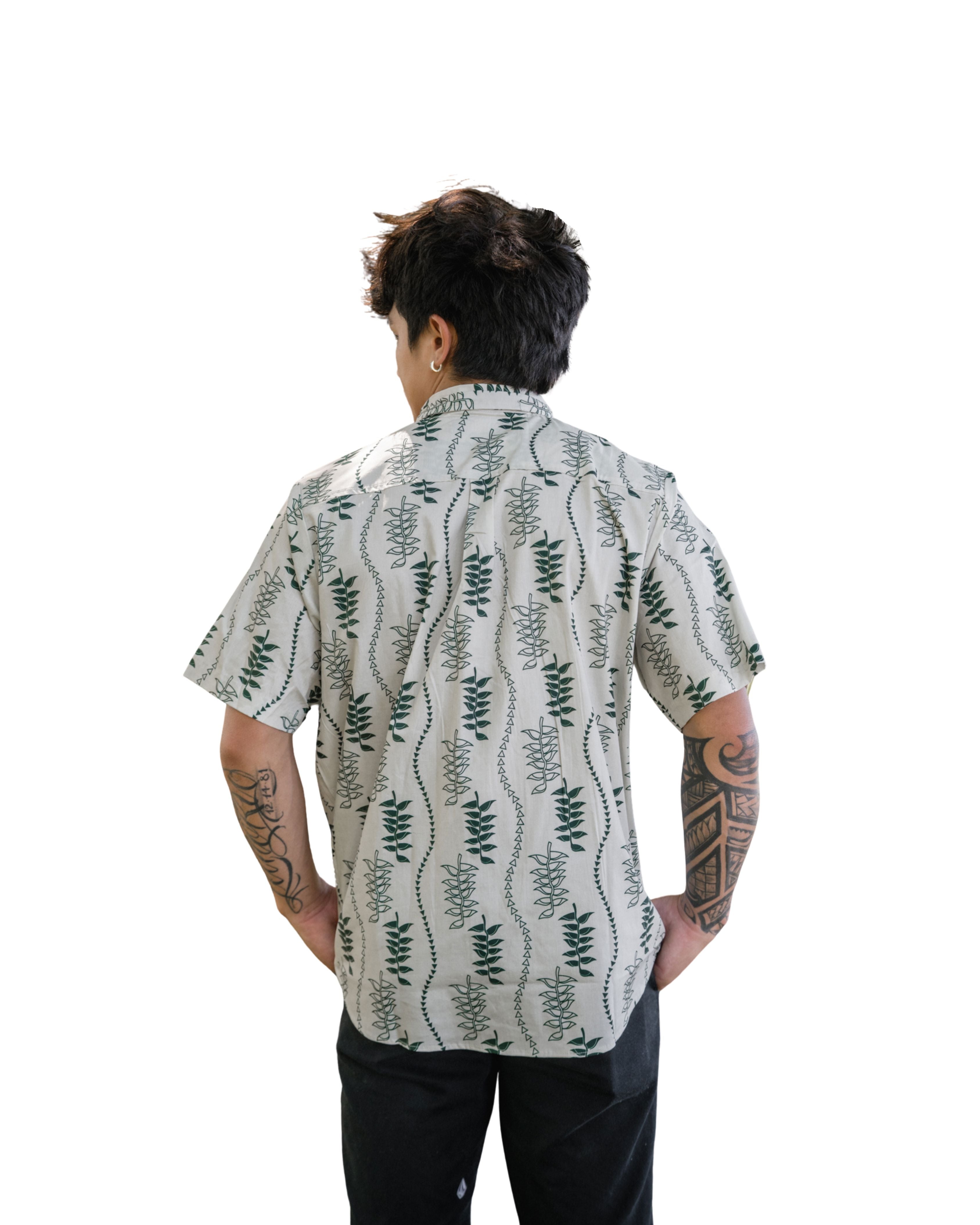 HELICONIA MEN'S TAN & GREEN ALOHA SHIRT Shirts Hawaii's Finest 