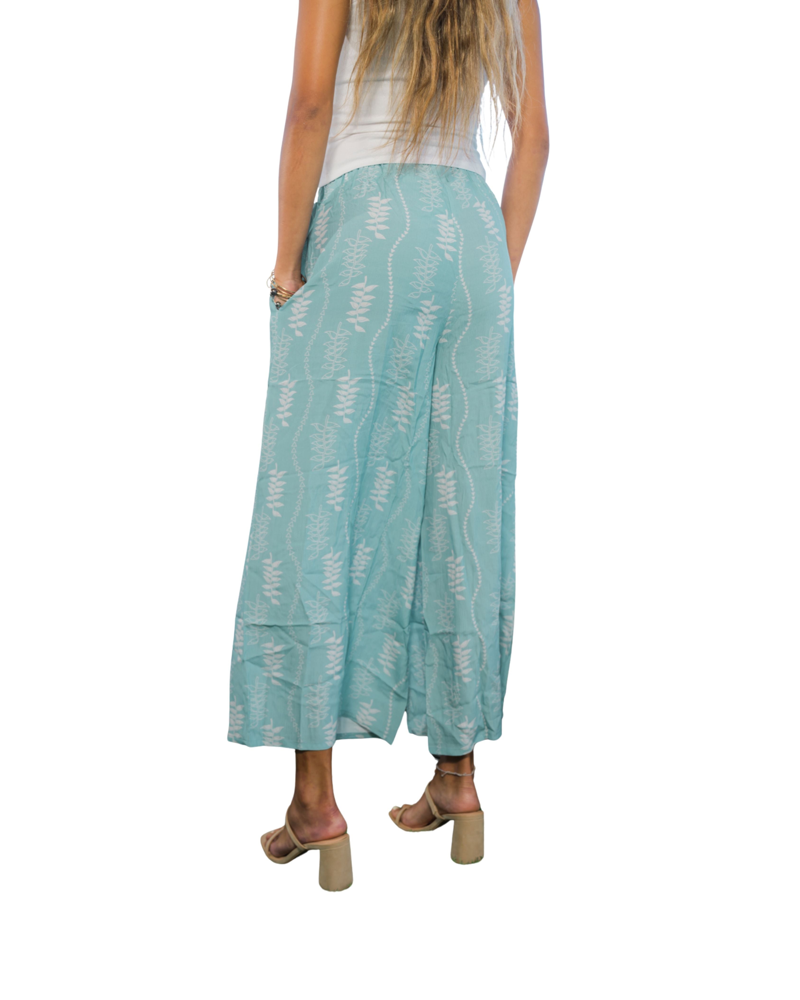 HELICONIA WOMEN'S BLUE & WHITE FLOWY PANTS Shirts Hawaii's Finest 
