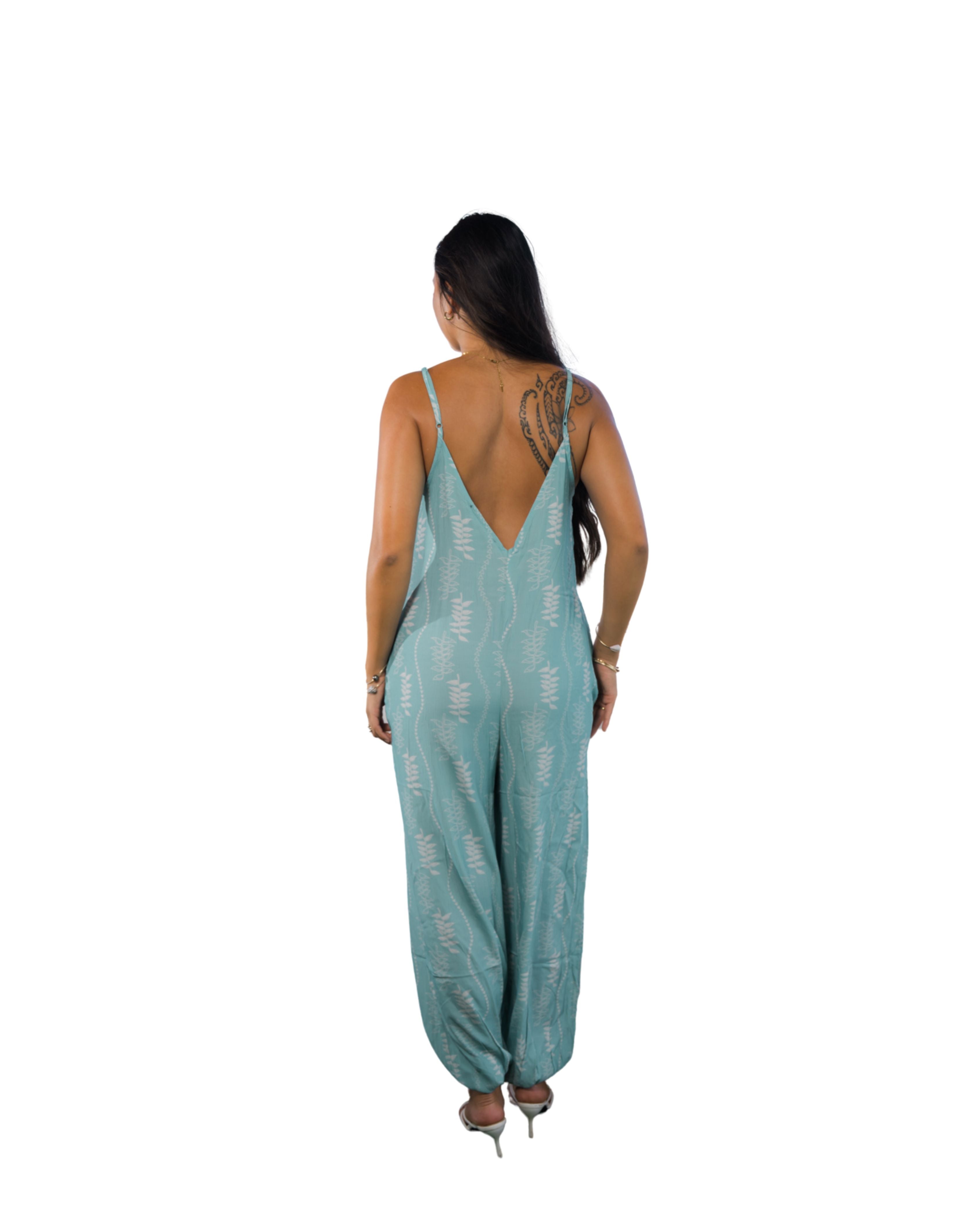 HELICONIA WOMEN'S BLUE & WHITE JUMPSUIT Shirts Hawaii's Finest 