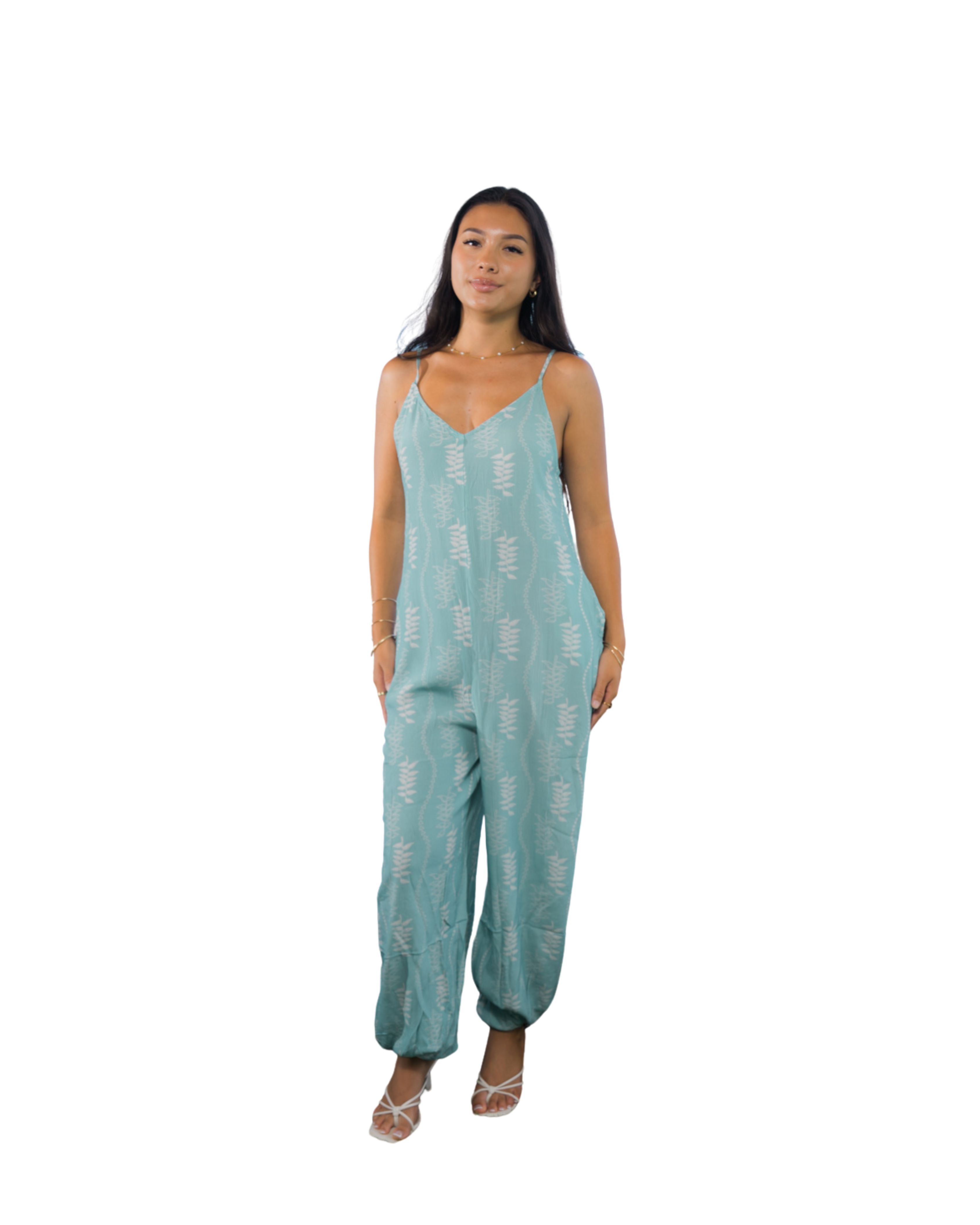 HELICONIA WOMEN'S BLUE & WHITE JUMPSUIT Shirts Hawaii's Finest X-SMALL 