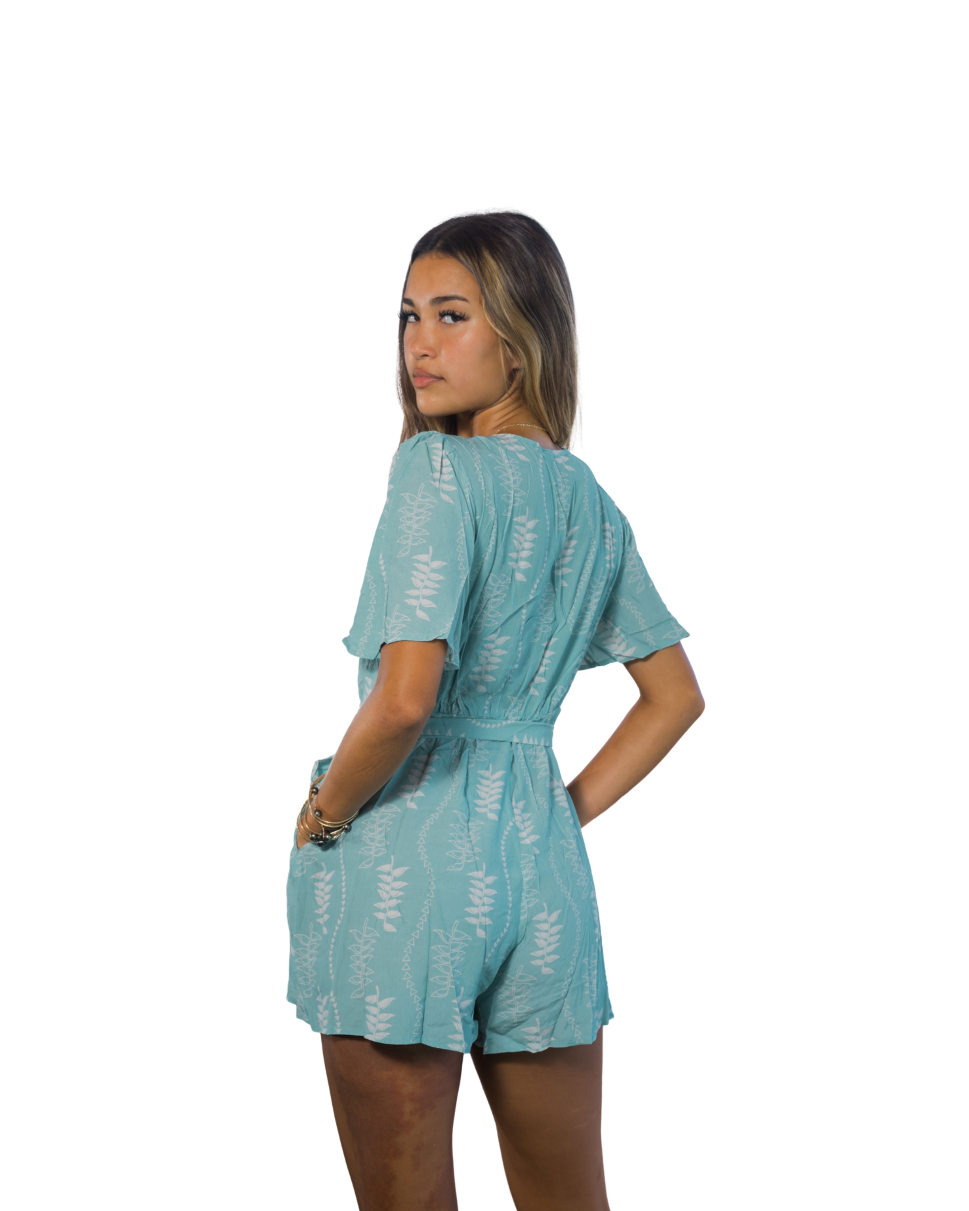 HELICONIA WOMEN'S BLUE & WHITE ROMPER Shirts Hawaii's Finest 