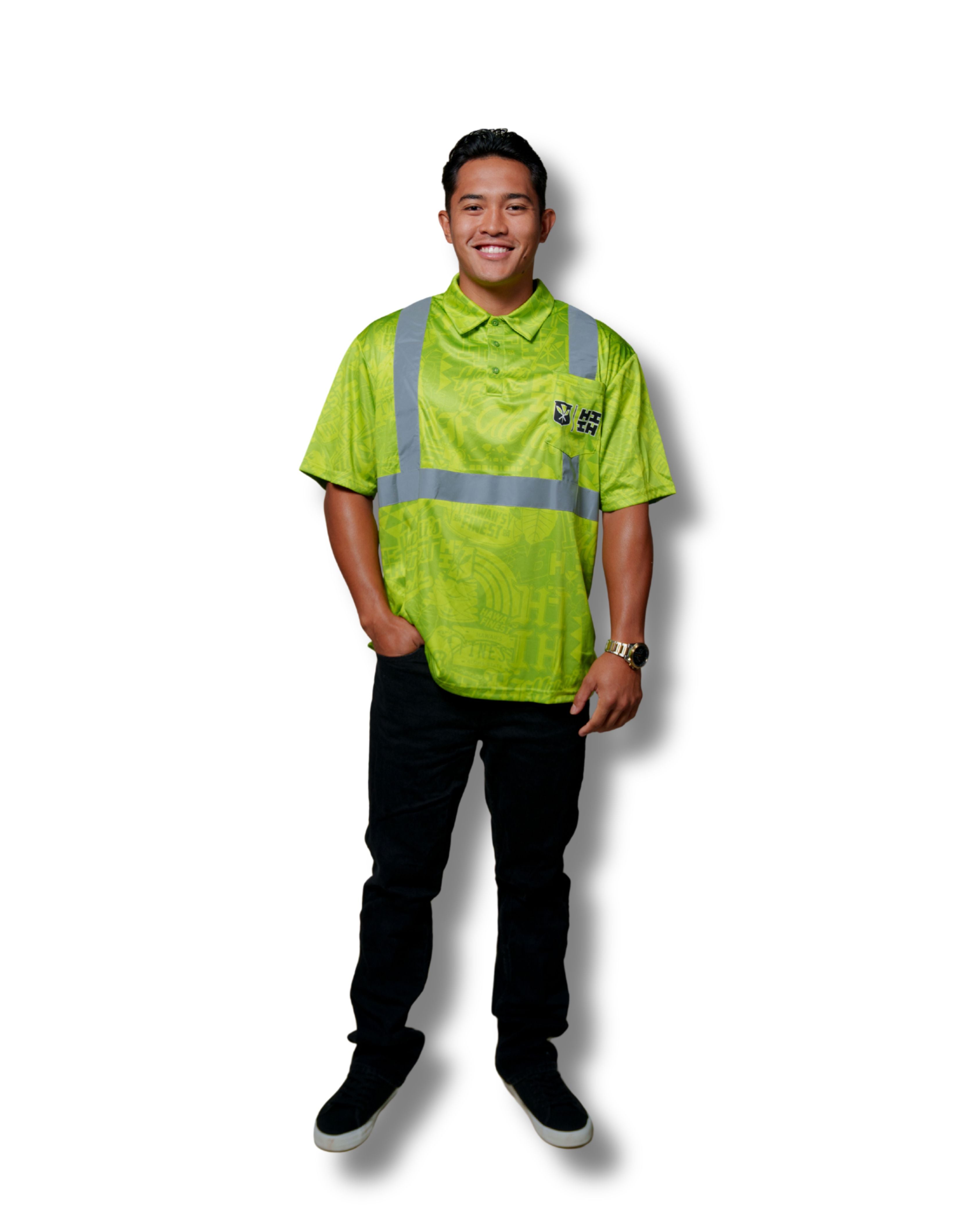 HI-VIS STICKERBOMB GOLF SHIRT Jersey Hawaii's Finest SMALL 