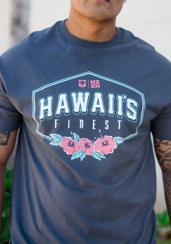 HIBISCUS CREST CHARCOAL T-SHIRT Shirts Hawaii's Finest 