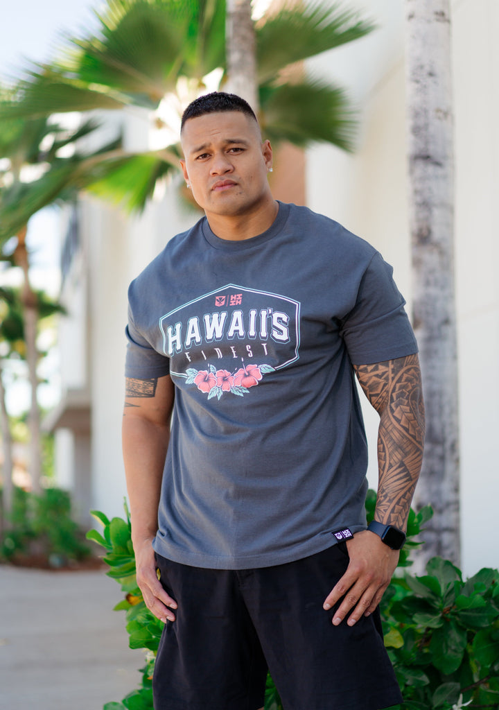 HIBISCUS CREST CHARCOAL T-SHIRT Shirts Hawaii's Finest MEDIUM 