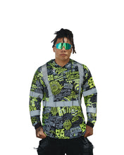 HIFI x AHLOS HI-VIS STICKERBOMB LONGSLEEVE W/HOOD Jacket Hawaii's Finest SMALL 