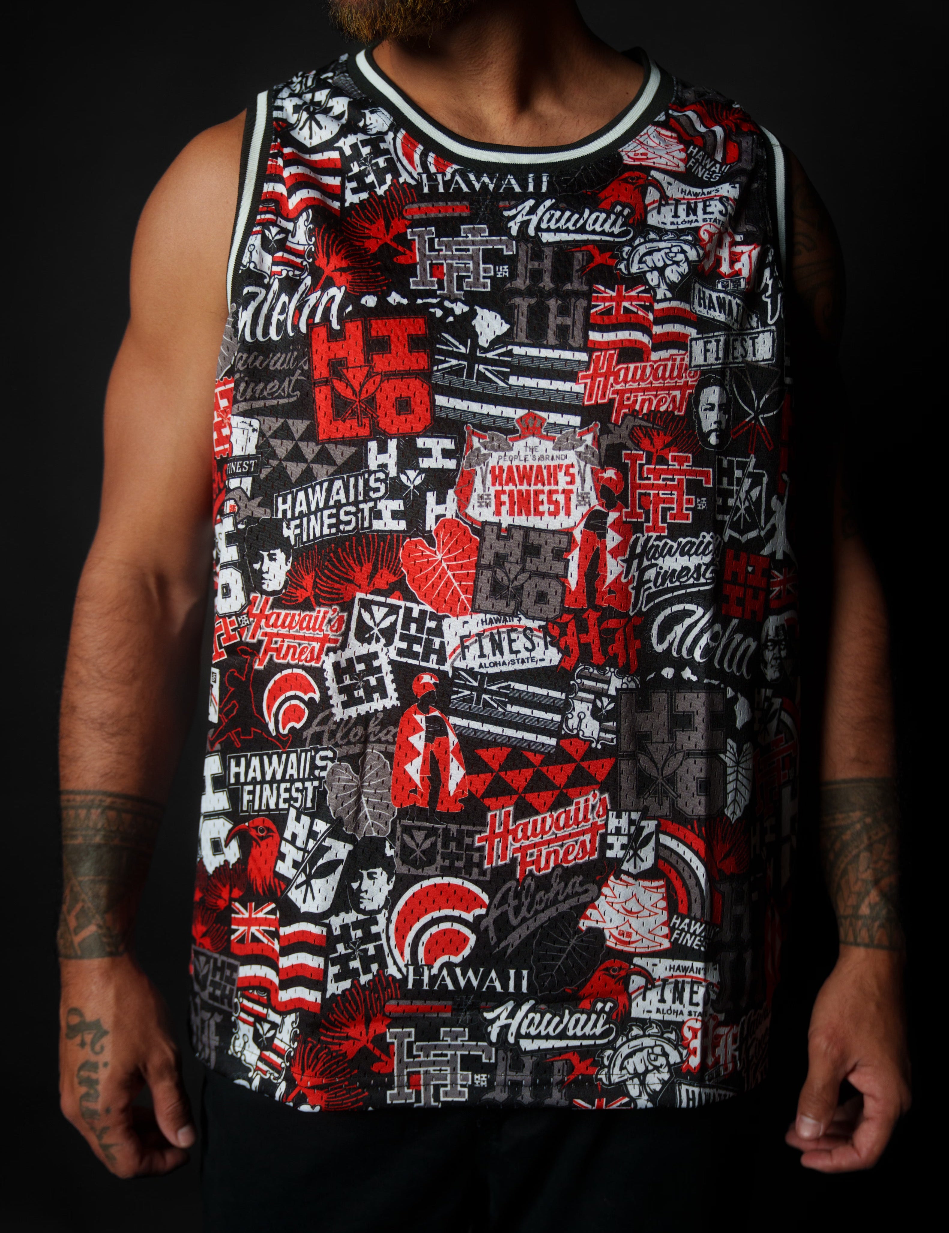 HILO RED STICKERBOMB BASKETBALL JERSEY Jersey Hawaii's Finest 