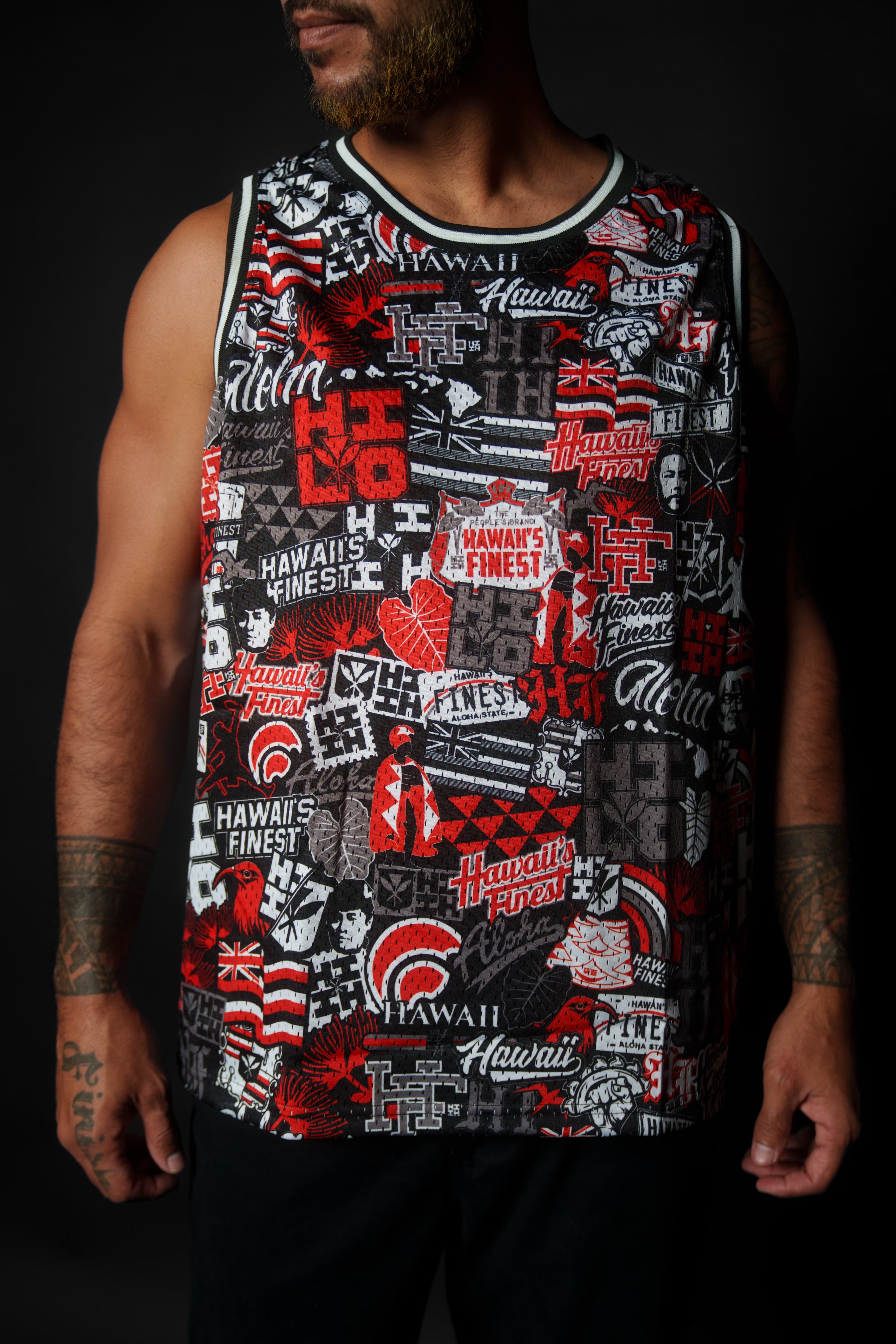 HILO RED STICKERBOMB BASKETBALL JERSEY Jersey Hawaii's Finest 