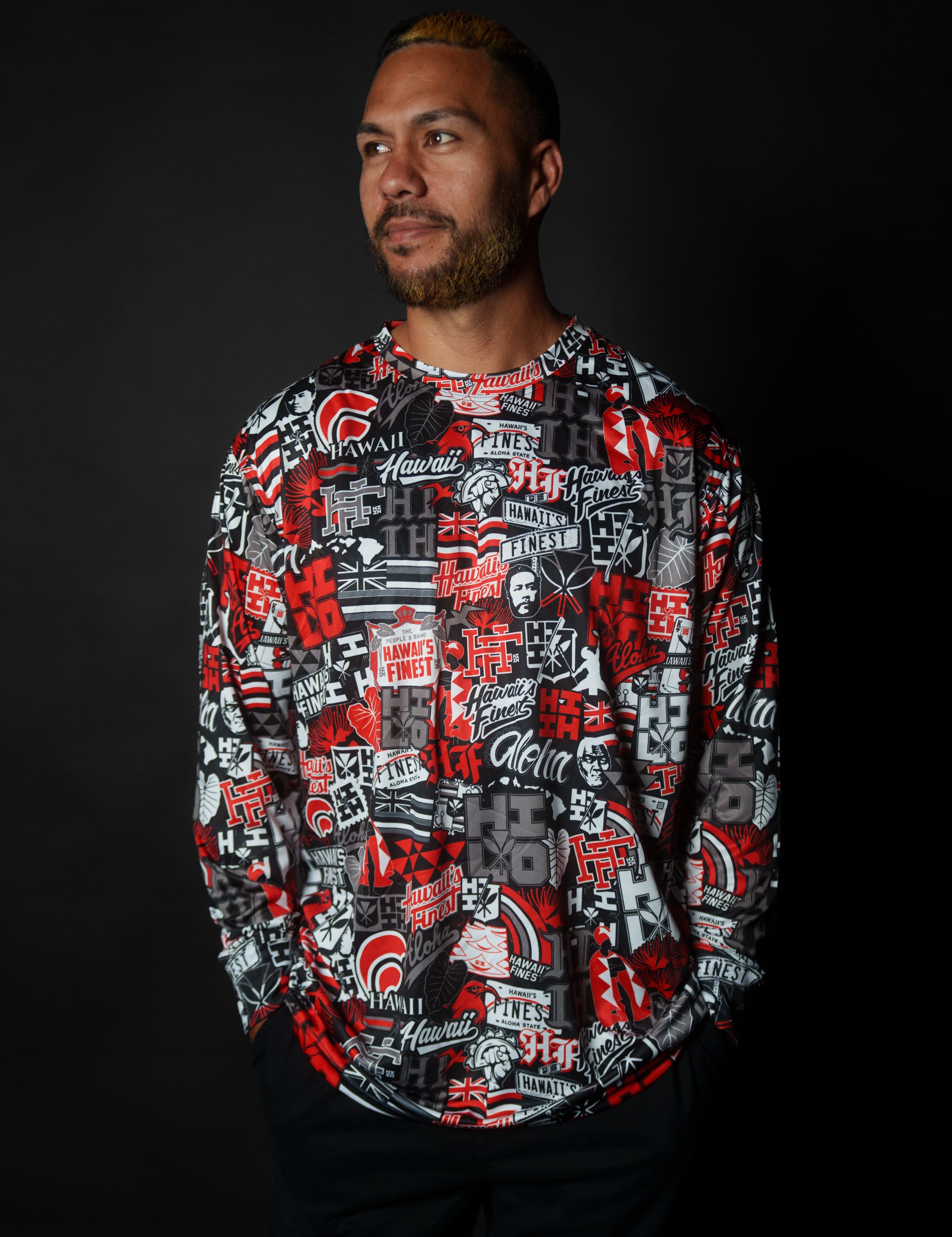 HILO RED STICKERBOMB DRI-FIT LONGSLEEVE Jacket Hawaii's Finest SMALL 