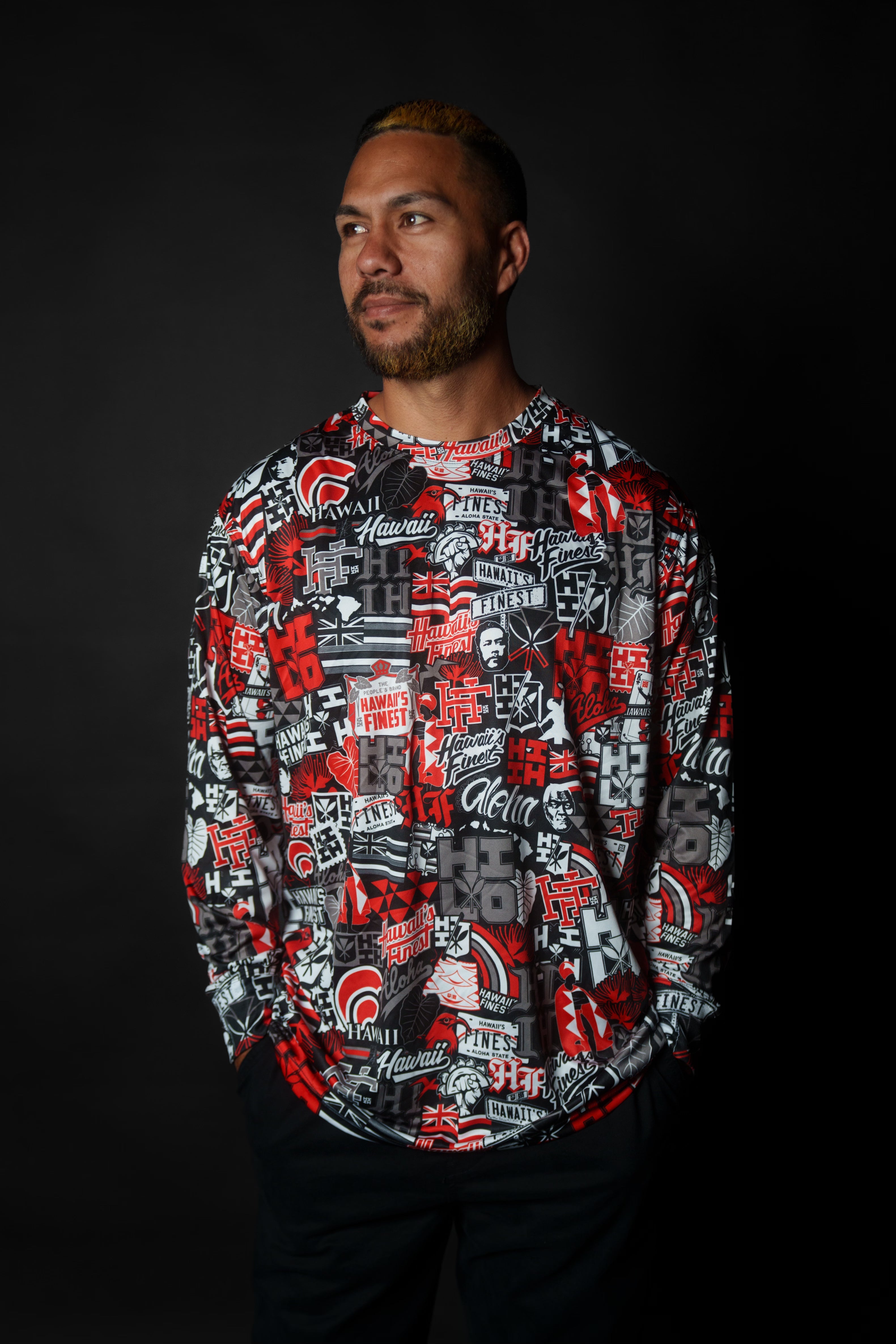 HILO RED STICKERBOMB DRI-FIT LONGSLEEVE Jacket Hawaii's Finest SMALL 