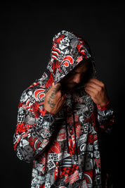 HILO RED STICKERBOMB LONGSLEEVE W/HOOD Jacket Hawaii's Finest SMALL 