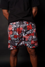 HILO RED STICKERBOMB MESH SHORTS Shorts Hawaii's Finest 