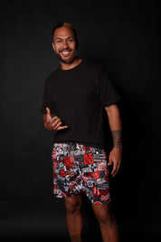 HILO RED STICKERBOMB MESH SHORTS Shorts Hawaii's Finest SMALL 