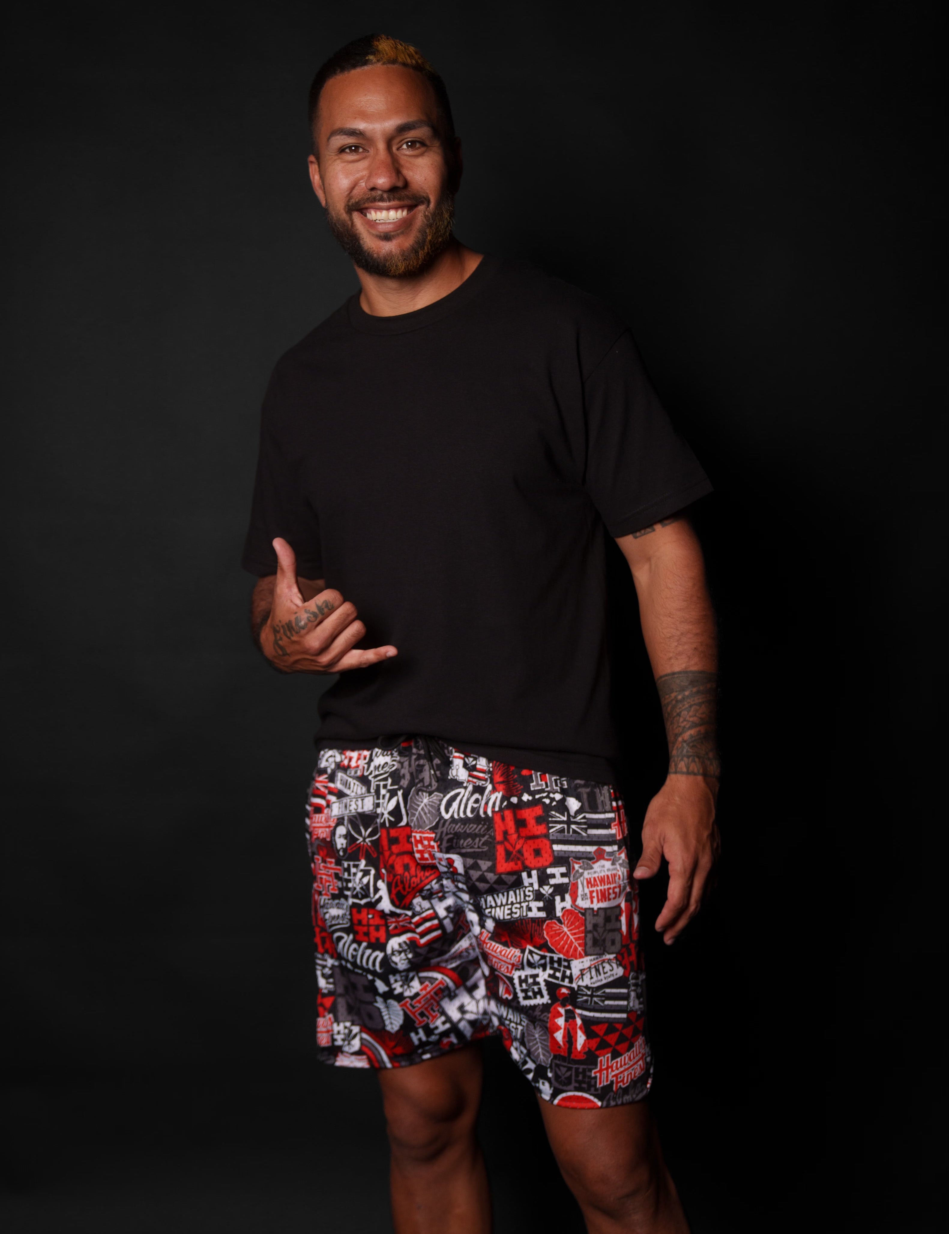 HILO RED STICKERBOMB MESH SHORTS Shorts Hawaii's Finest SMALL 