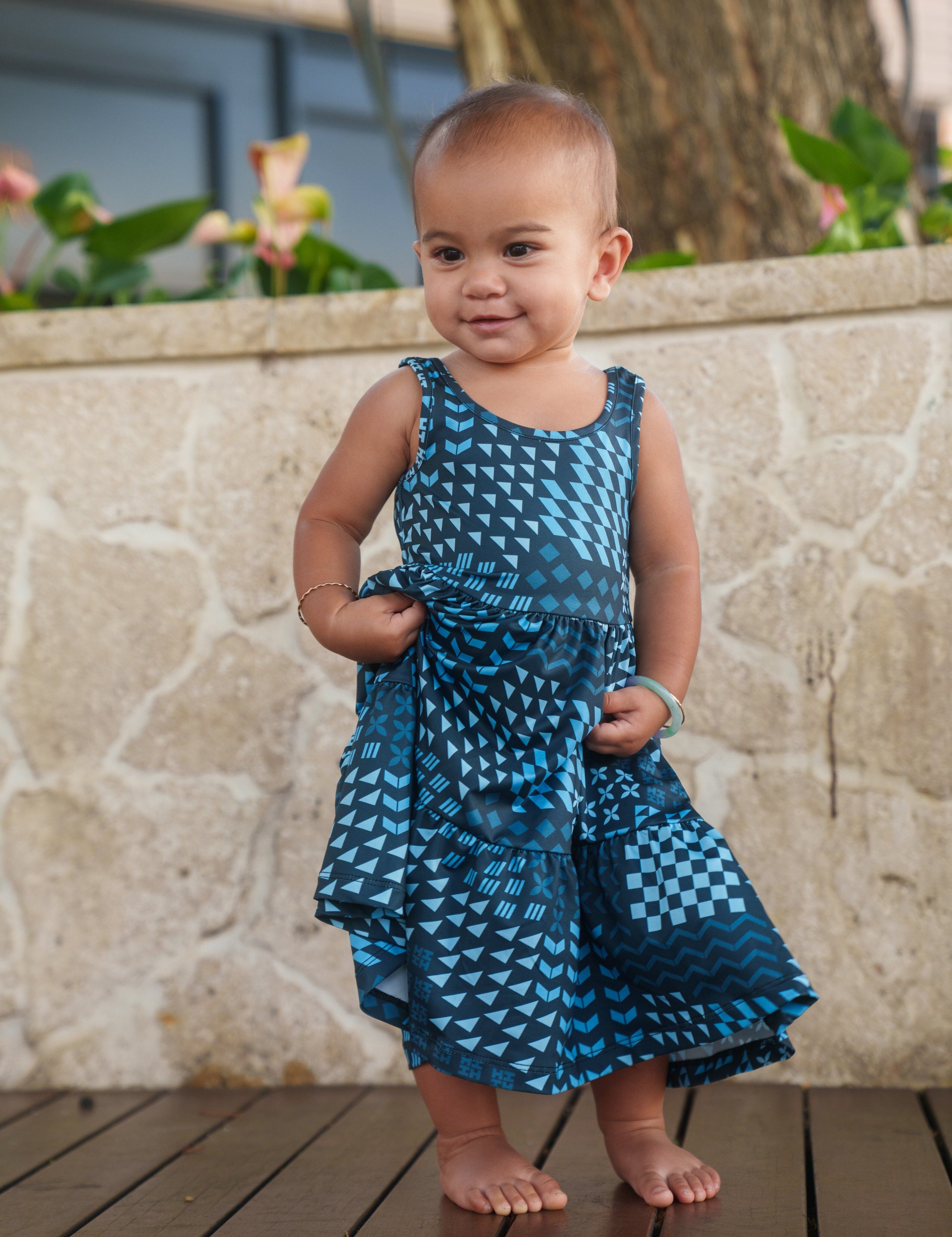 HUI KEIKI BLUE BLOUSE DRESS Shirts Hawaii's Finest 