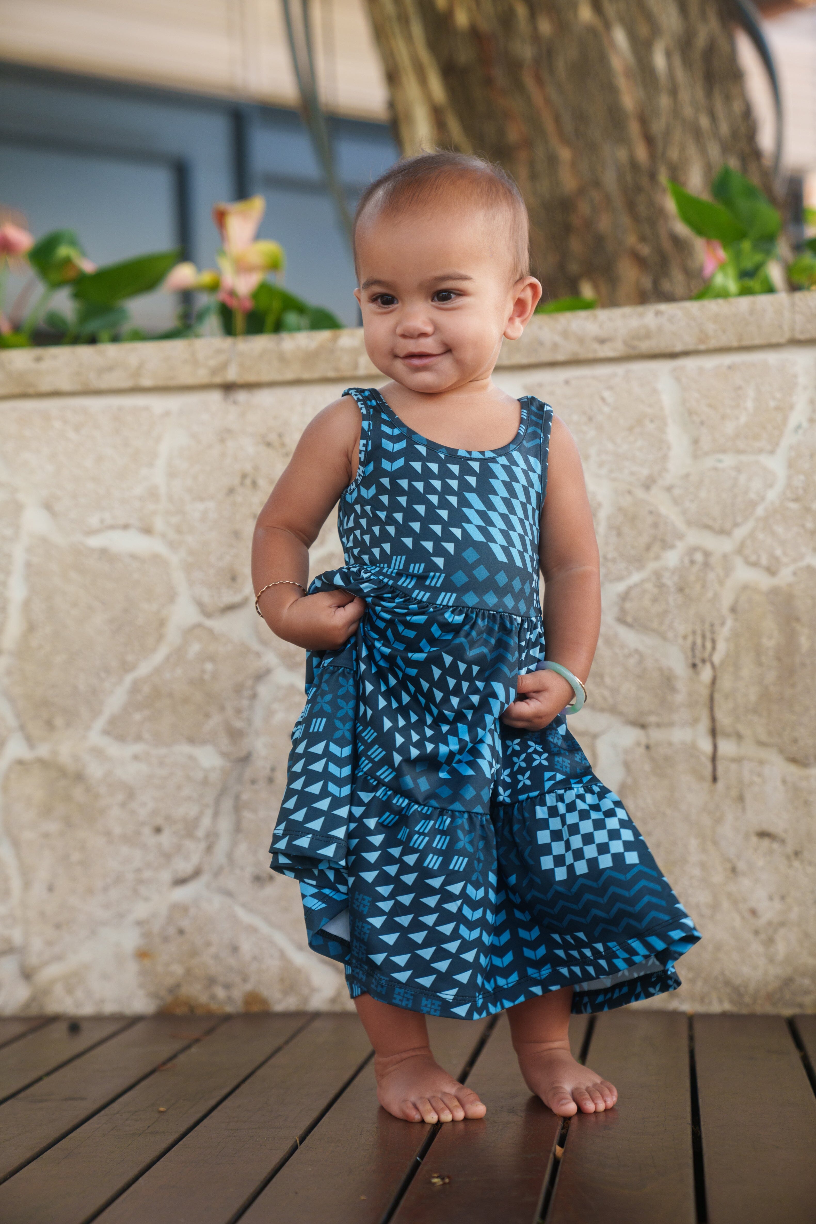 HUI KEIKI BLUE BLOUSE DRESS Shirts Hawaii's Finest 