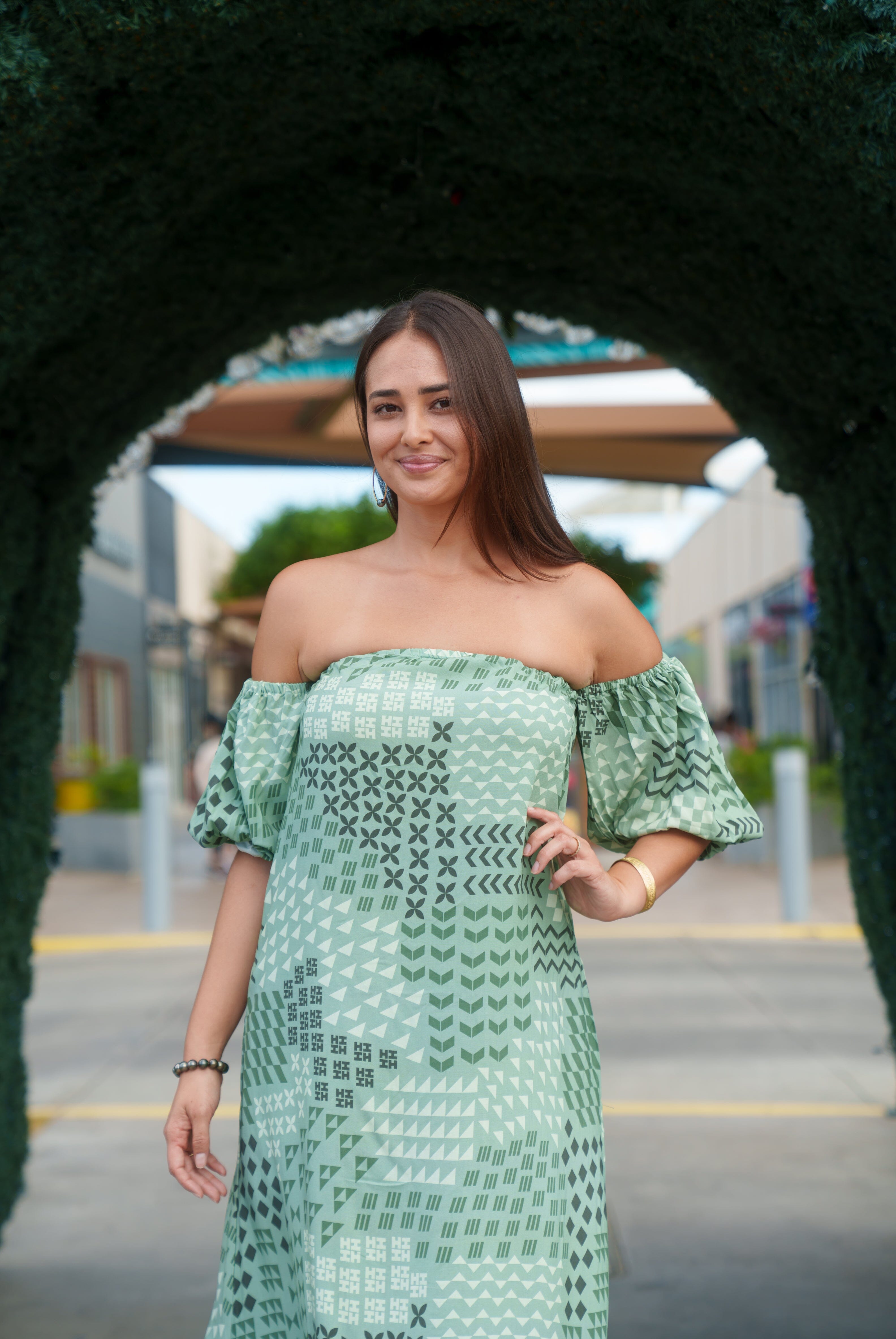 HUI WOMEN'S GREEN OTS DRESS Shirts Hawaii's Finest 