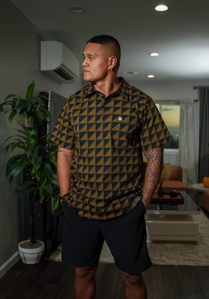 KAULIKE MEN'S BLACK & GOLD ALOHA SHIRT Shirts Hawaii's Finest X-SMALL 