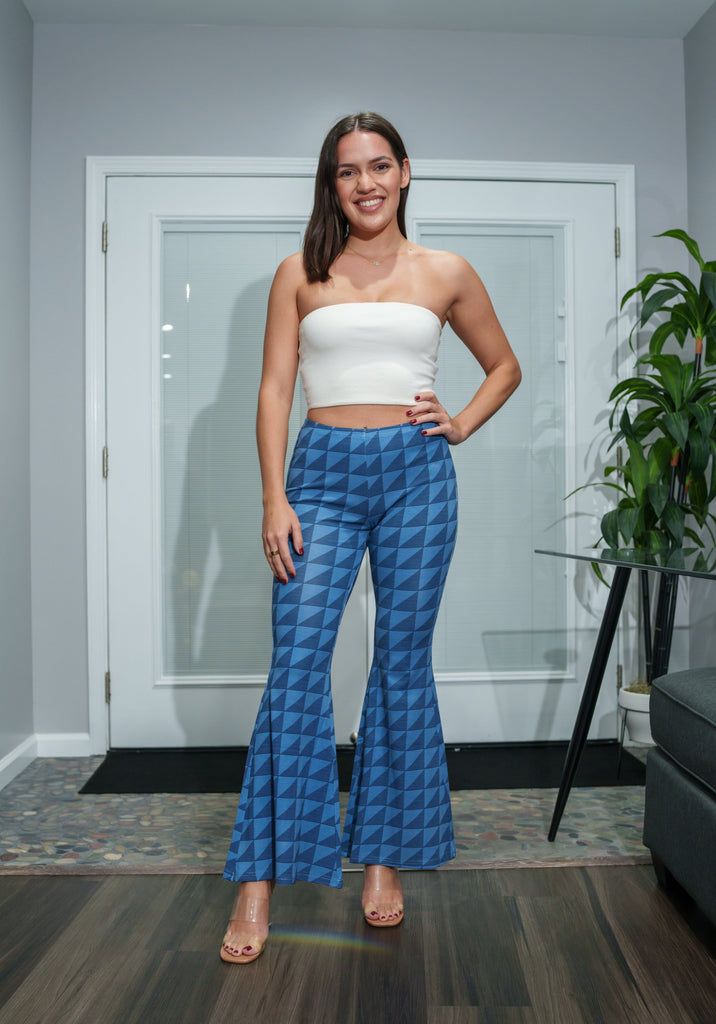 KAULIKE WOMEN'S BLUE FLARED PANTS Shirts Hawaii's Finest X-SMALL 