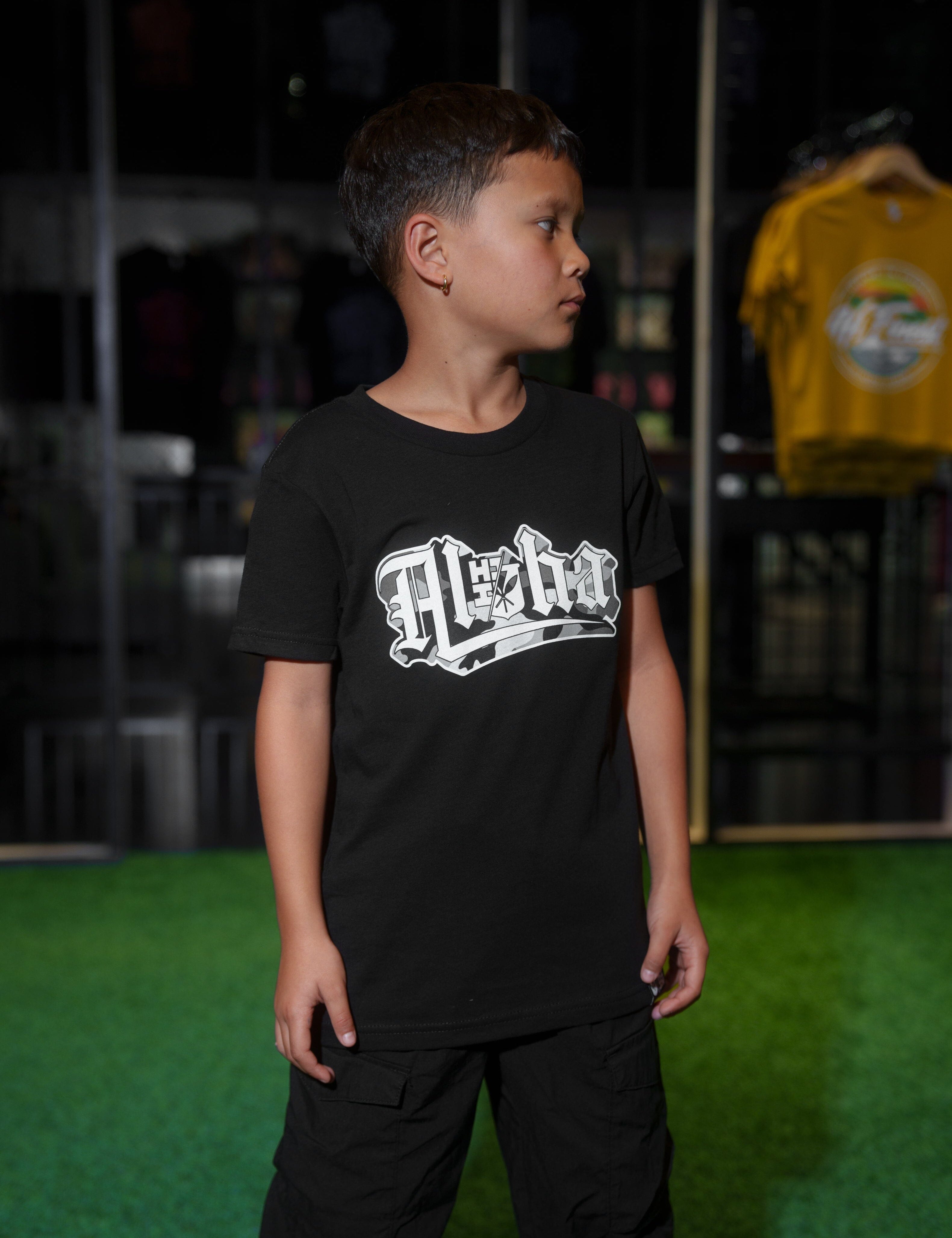 KEIKI ALOHA CAMO GRAYS T-SHIRT Shirts Hawaii's Finest XX-SMALL 