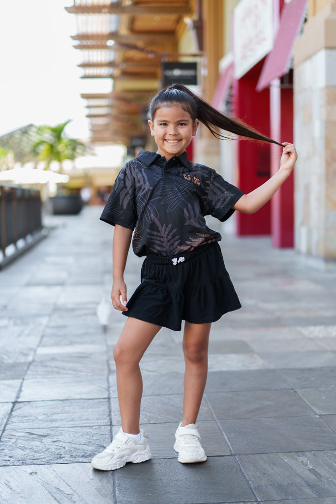 KEIKI BLACK LEAVES GOLF SHIRT Shirts Hawaii's Finest X-SMALL 