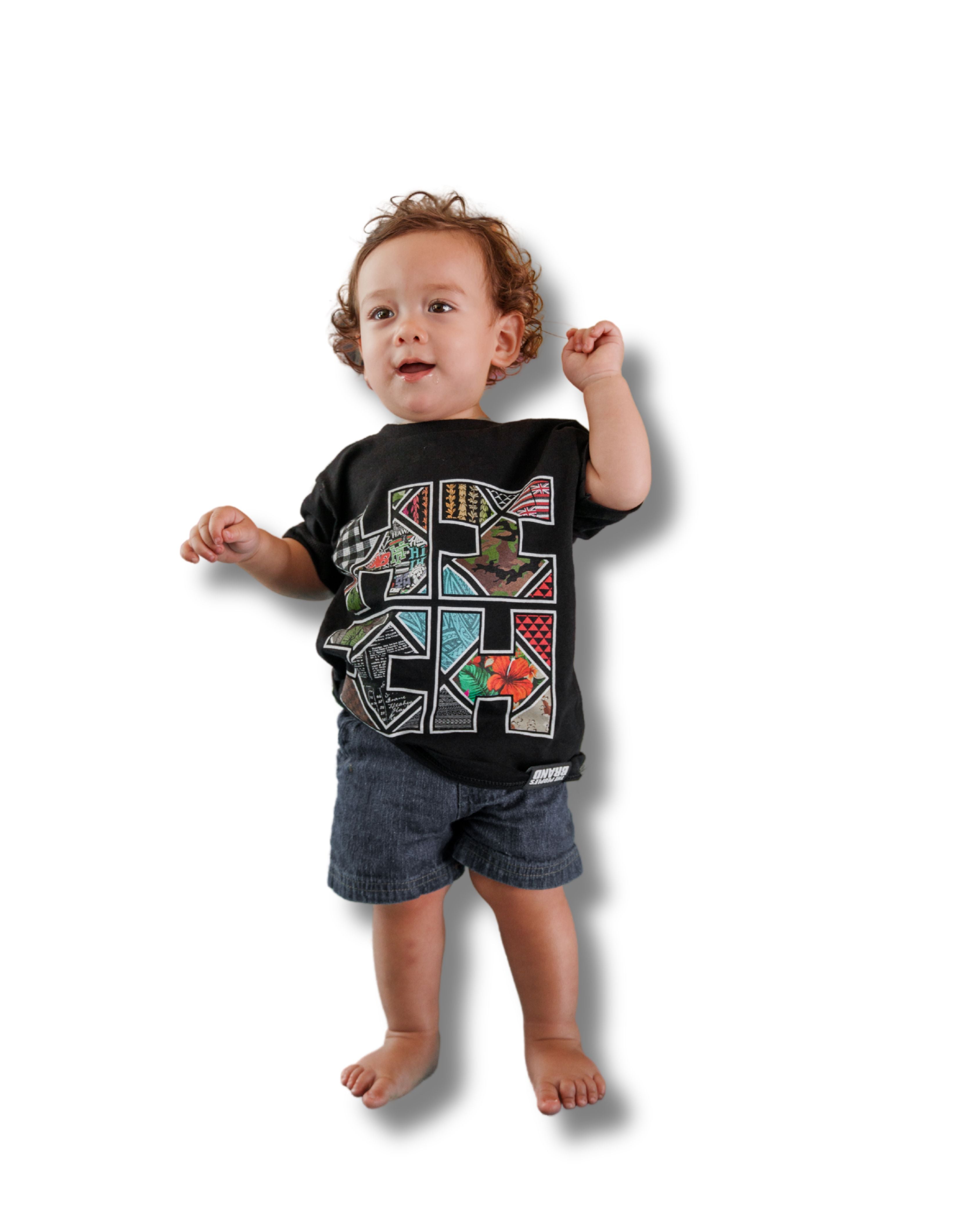 KEIKI COLLAGE TILE LOGO BLACK T-SHIRT Shirts Hawaii's Finest XX-SMALL 