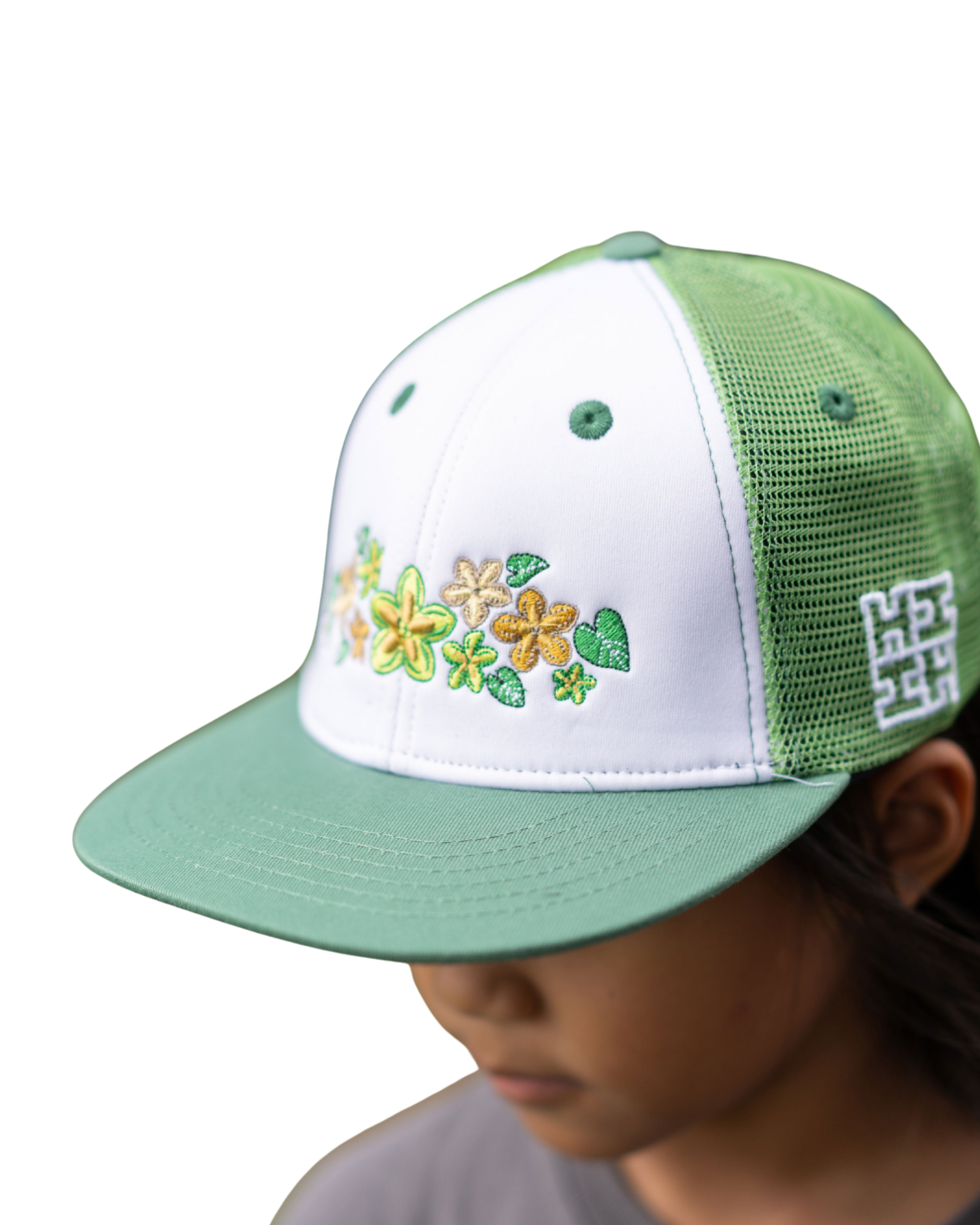 KEIKI GREEN FLORAL MESH HAT Hat Hawaii's Finest 