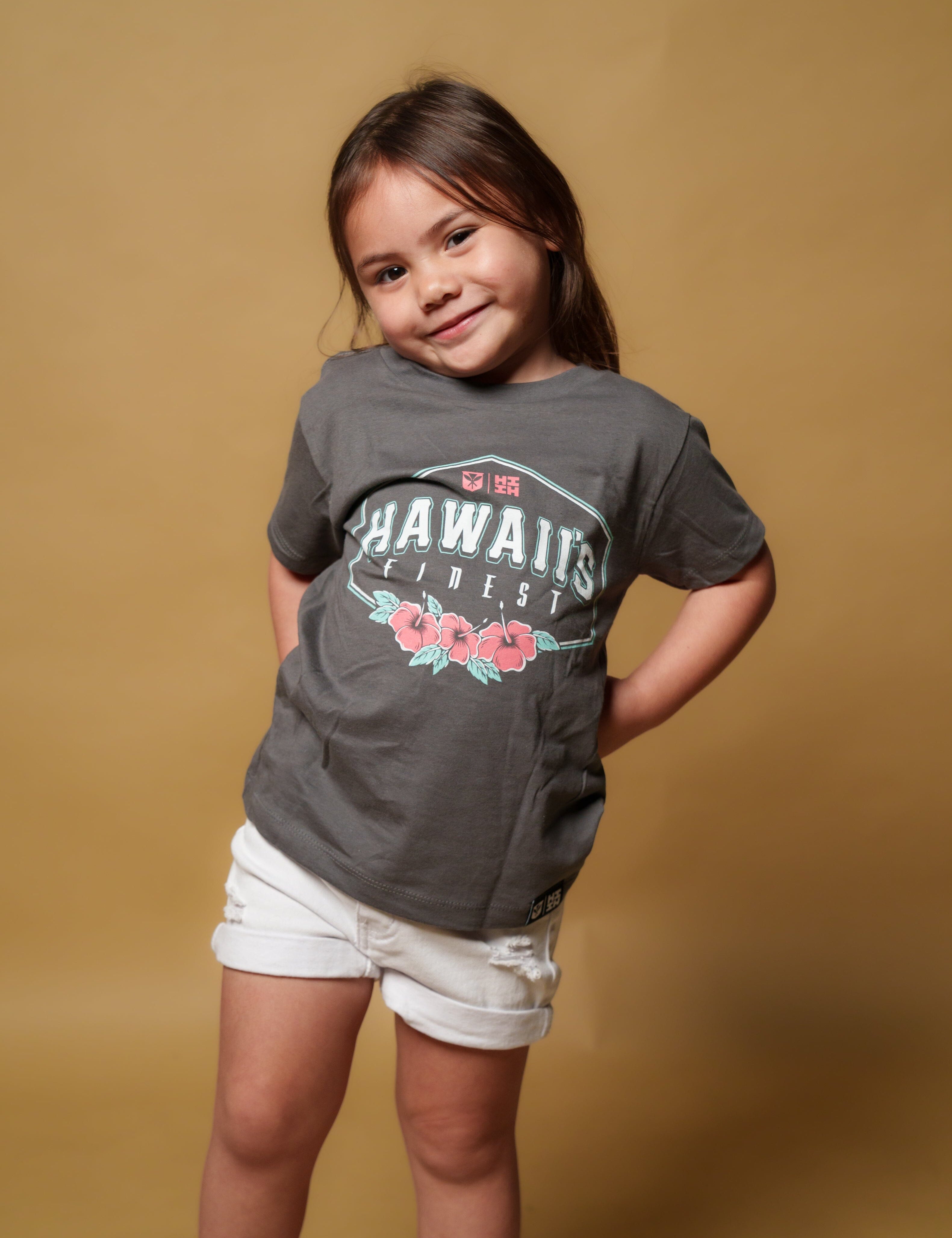 KEIKI HIBISCUS CREST CHARCOAL T-SHIRT Shirts Hawaii's Finest 