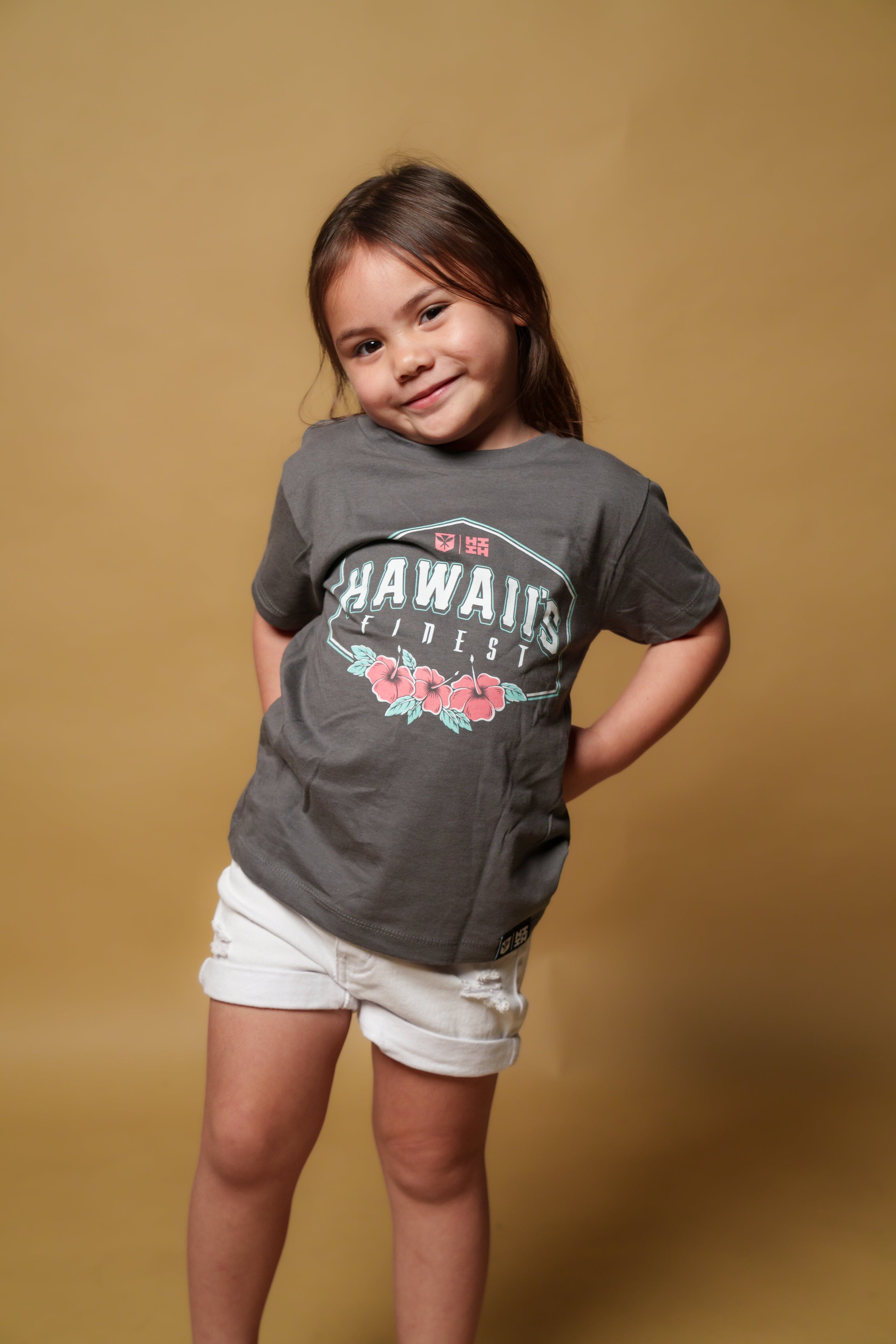 KEIKI HIBISCUS CREST CHARCOAL T-SHIRT Shirts Hawaii's Finest 