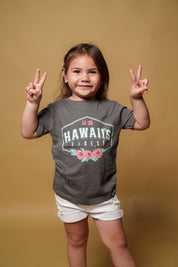 KEIKI HIBISCUS CREST CHARCOAL T-SHIRT Shirts Hawaii's Finest XX-SMALL 