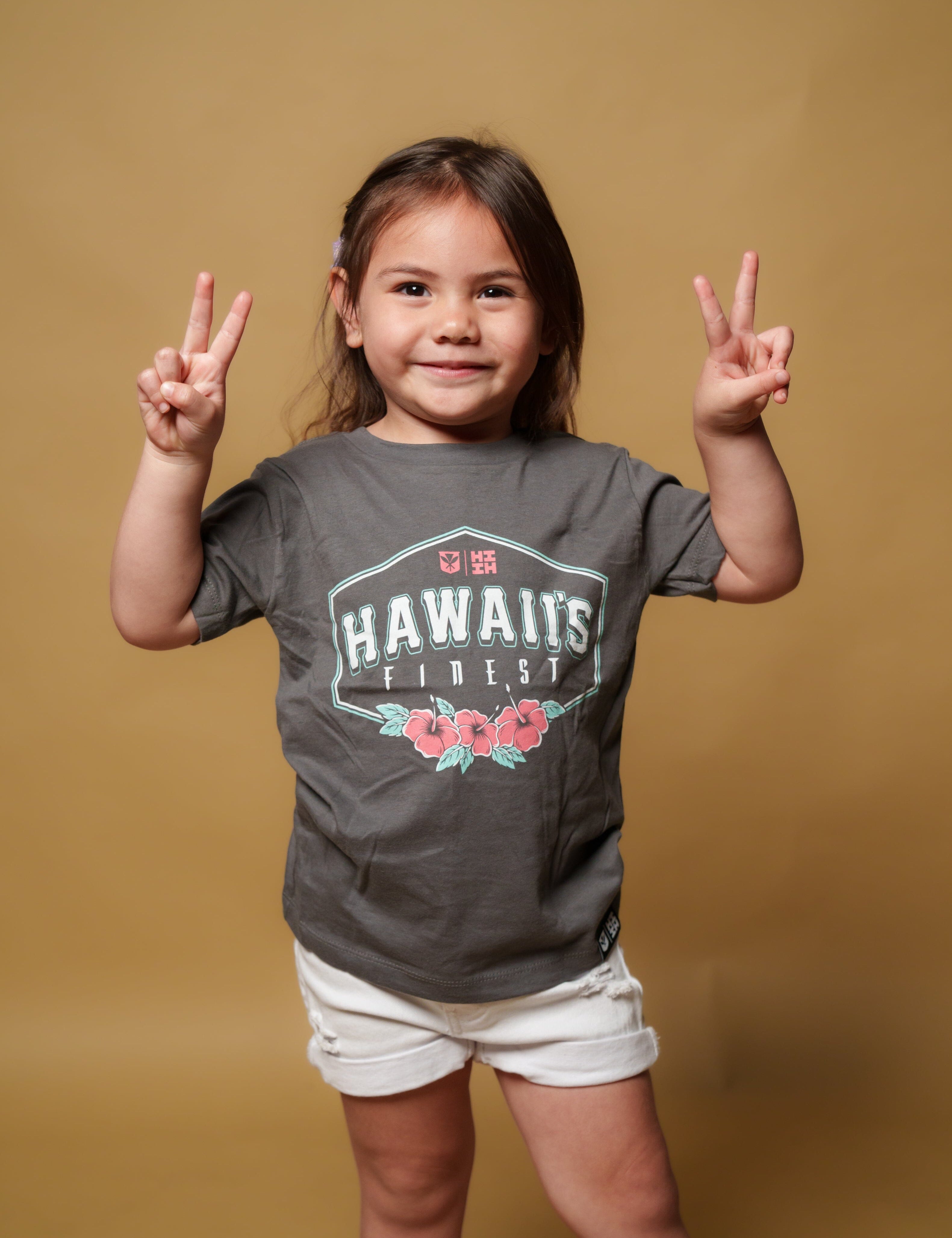 KEIKI HIBISCUS CREST CHARCOAL T-SHIRT Shirts Hawaii's Finest XX-SMALL 