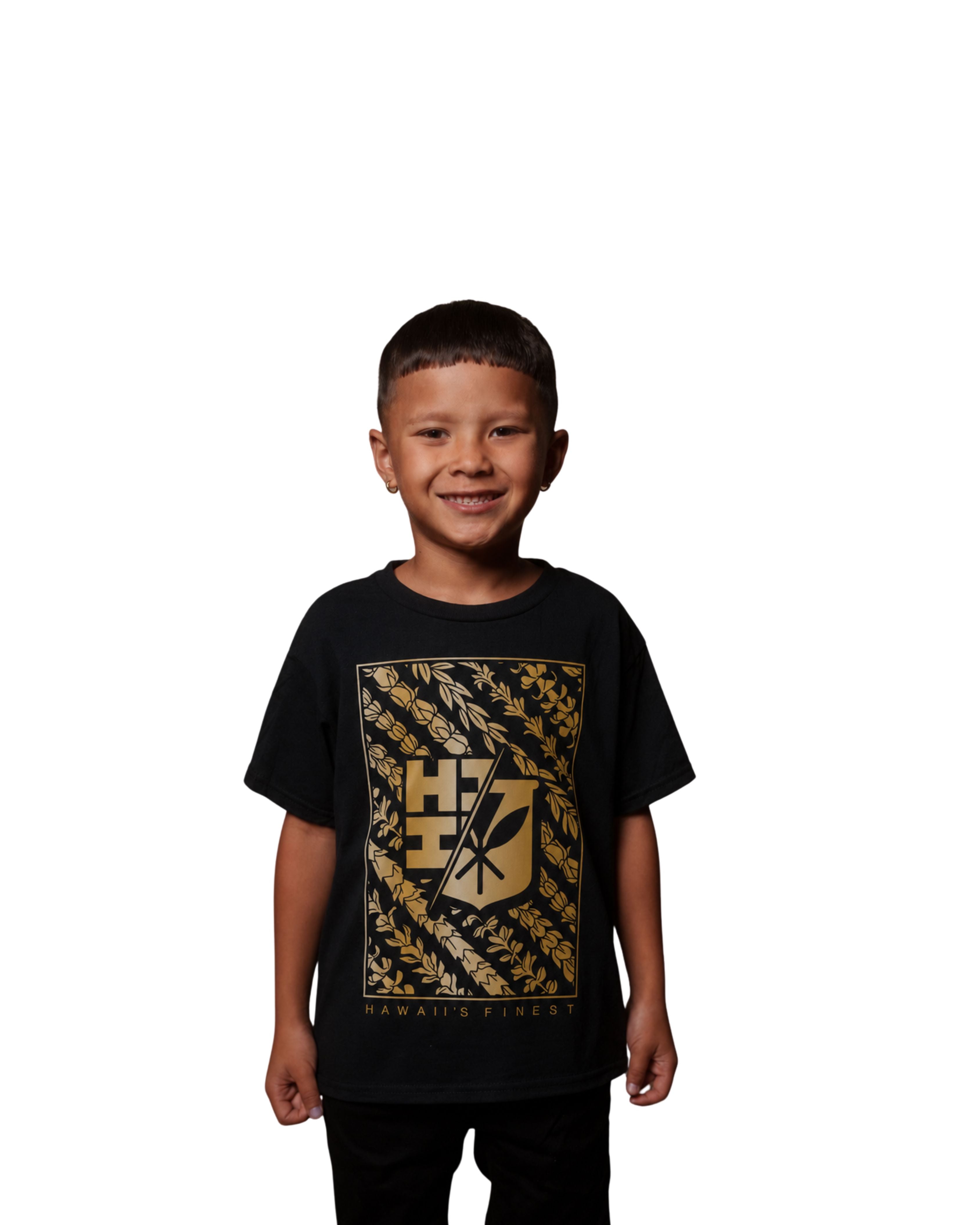 KEIKI LEI FRAME GOLD FOIL T-SHIRT Shirts Hawaii's Finest XX-SMALL 
