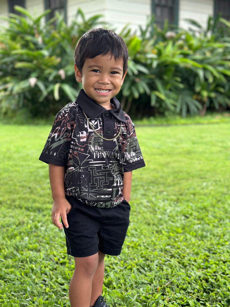 KEIKI MILITARY CAMO STICKERBOMB GOLF SHIRT Shirts Hawaii's Finest X-SMALL 