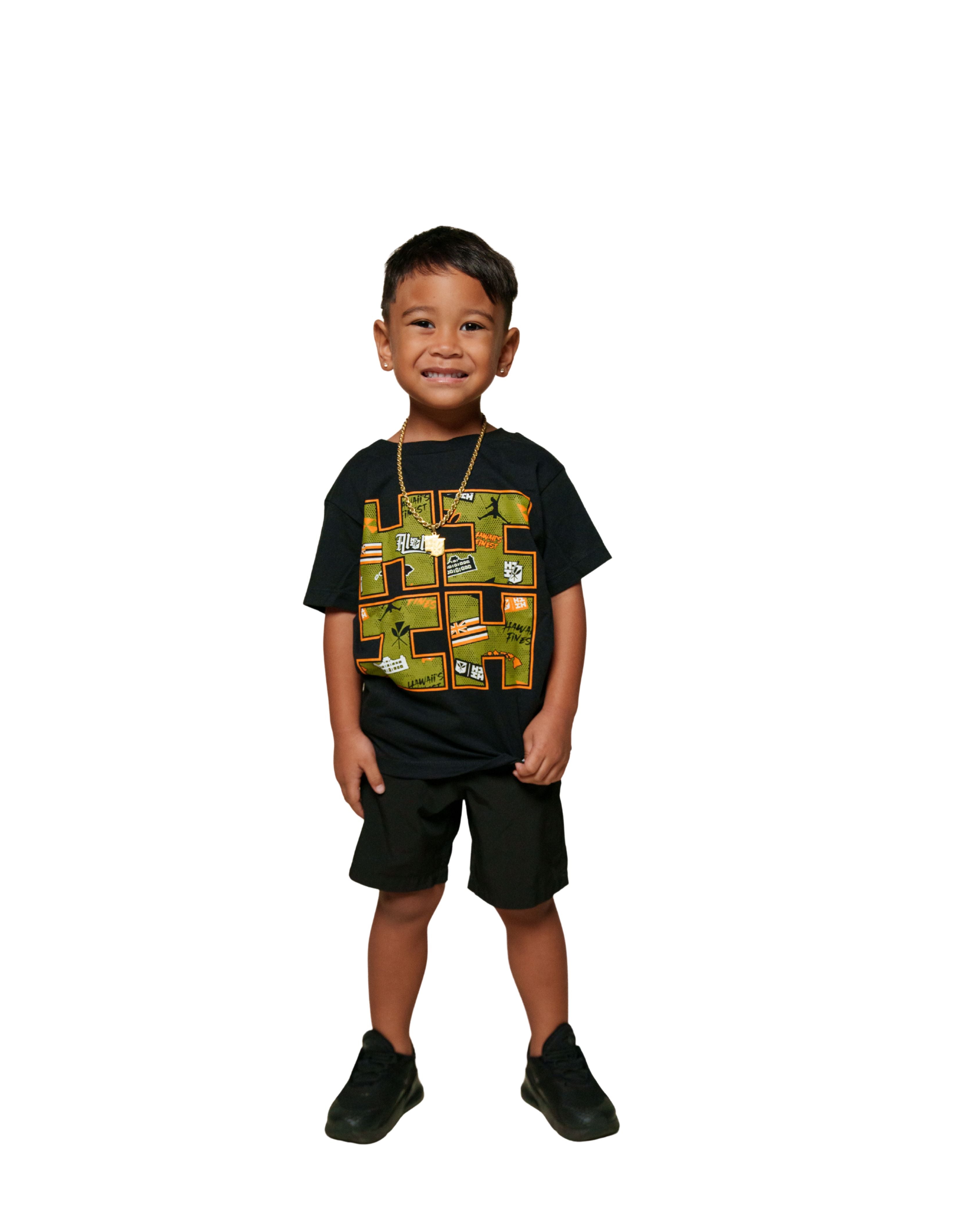 KEIKI STREET COLLAGE LOGO ORANGE T-SHIRT Shirts Hawaii's Finest XX-SMALL 