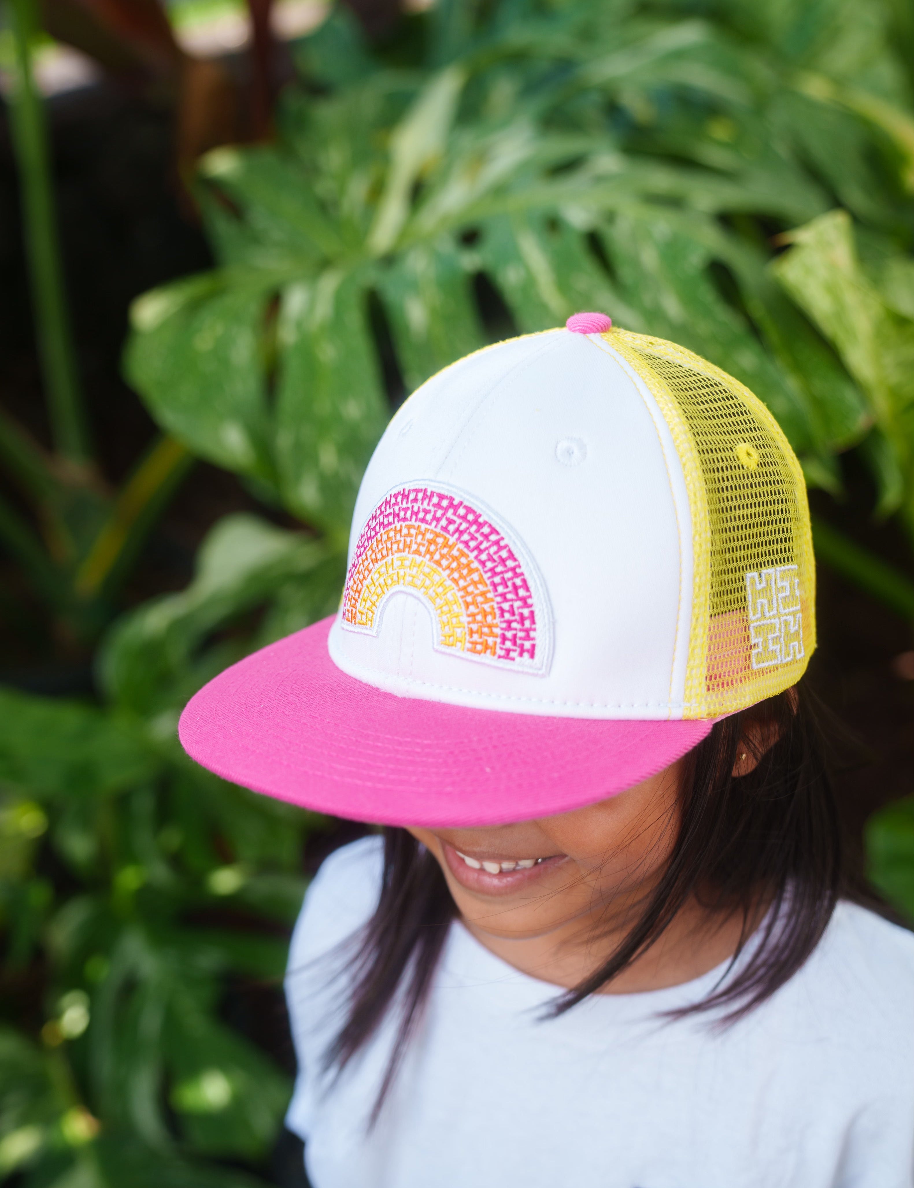 KEIKI WHITE & PINKS HIFI LOGO RAINBOW HAT Hat Hawaii's Finest 