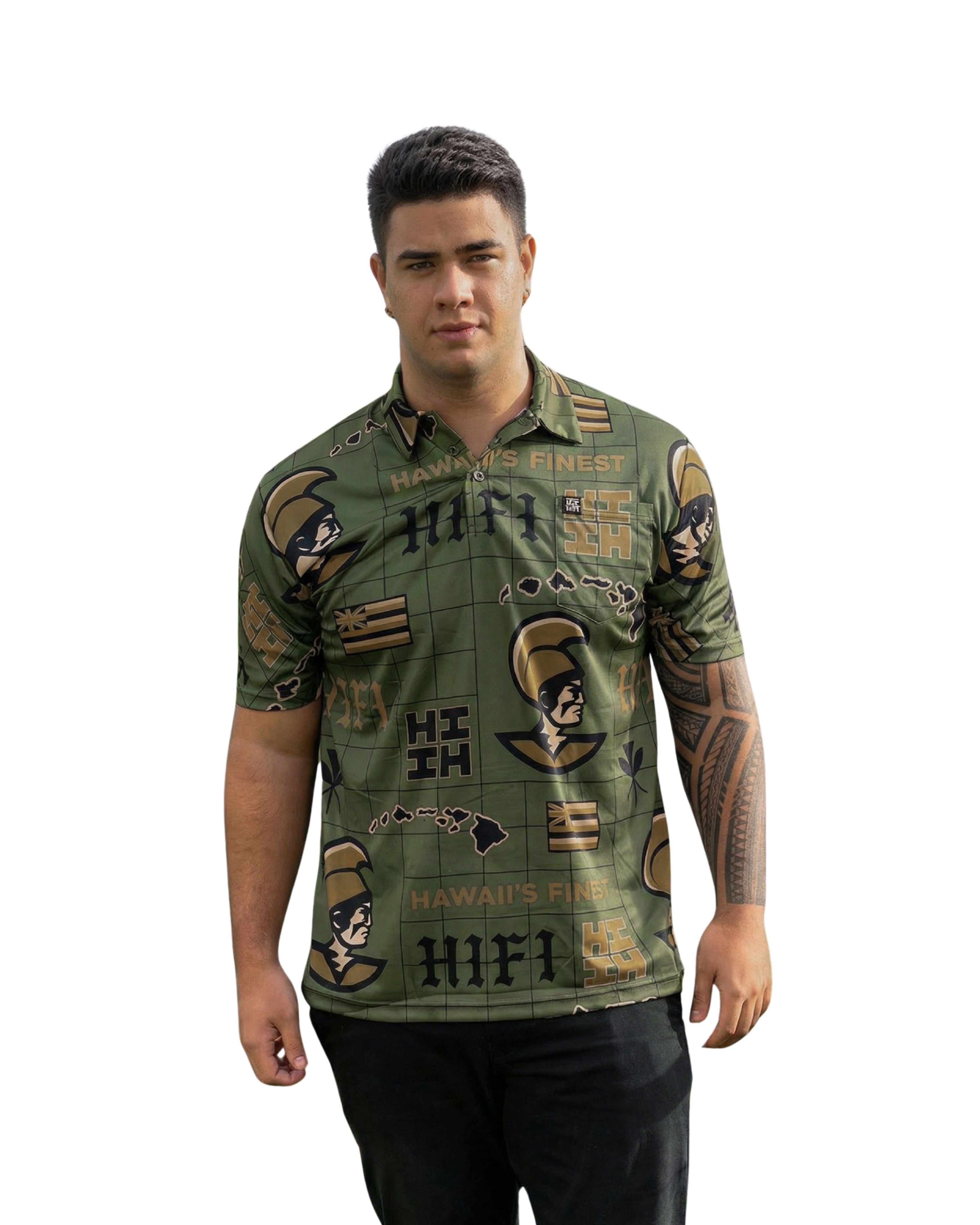 KOA ALOHA MEN'S MILITARY GOLF SHIRT Shirts Hawaii's Finest SMALL 