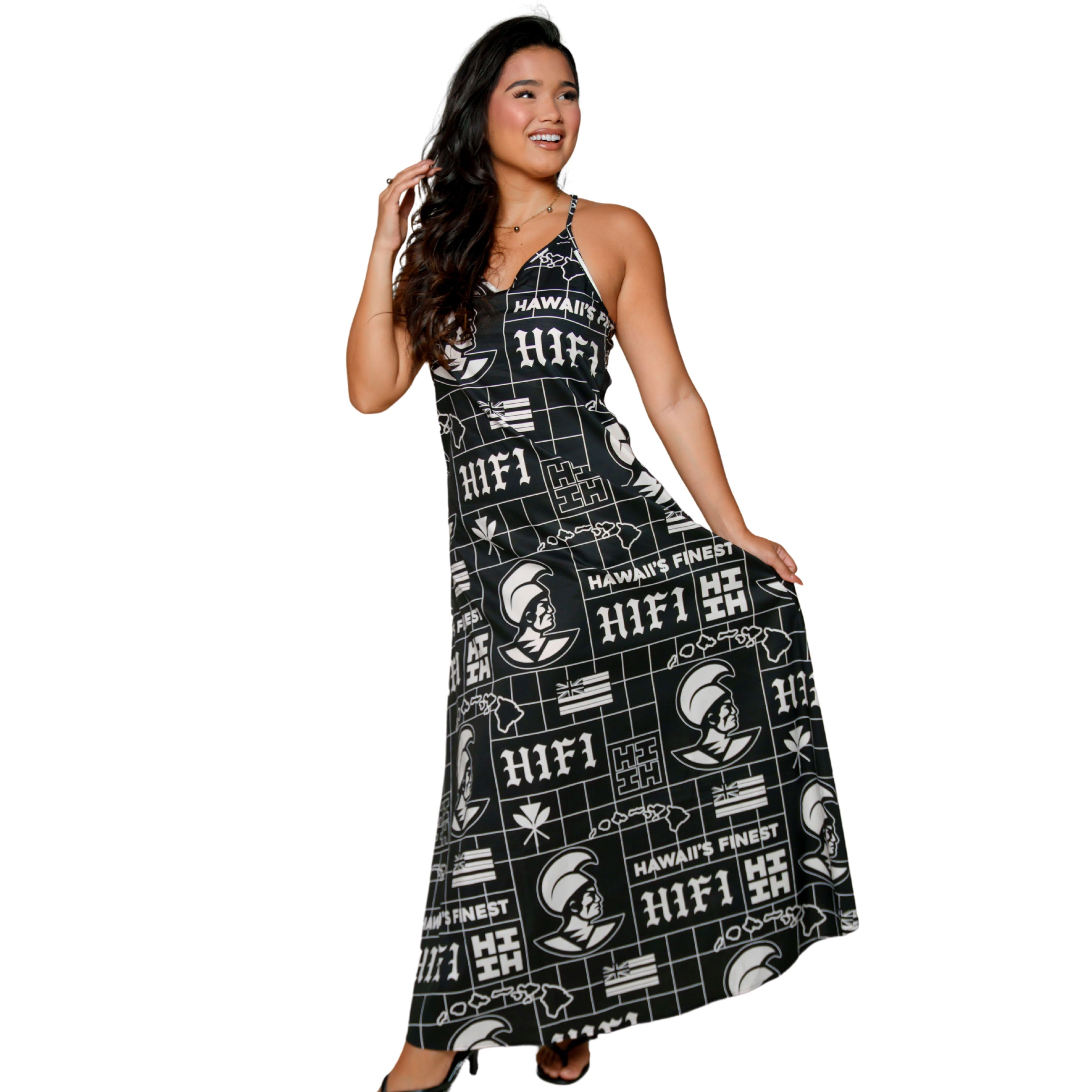 KOA ALOHA WOMEN'S BLACK & WHITE MAXI DRESS Shirts Hawaii's Finest X-SMALL 