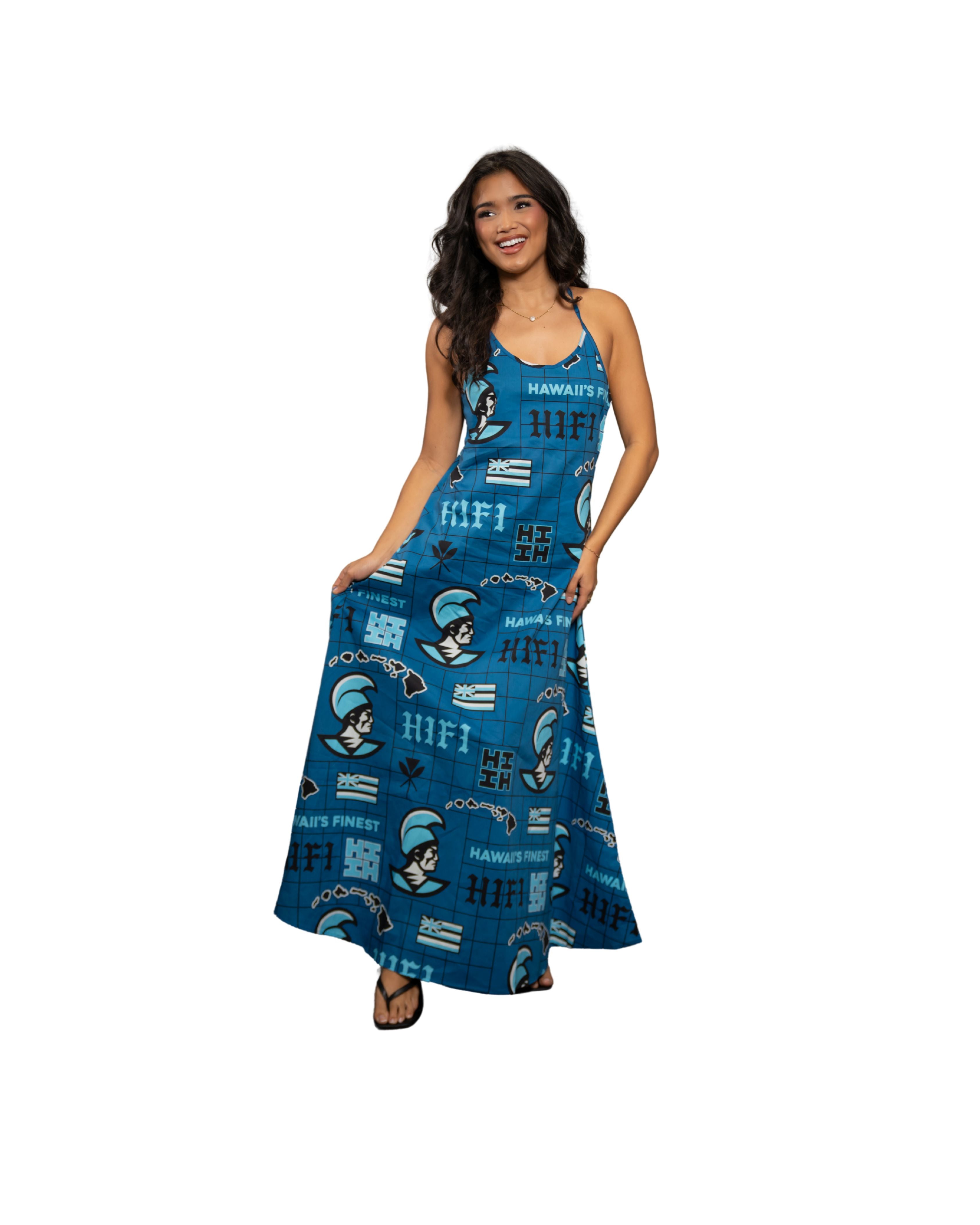 KOA ALOHA WOMEN'S BLUE FLOWY DRESS Shirts Hawaii's Finest X-SMALL 