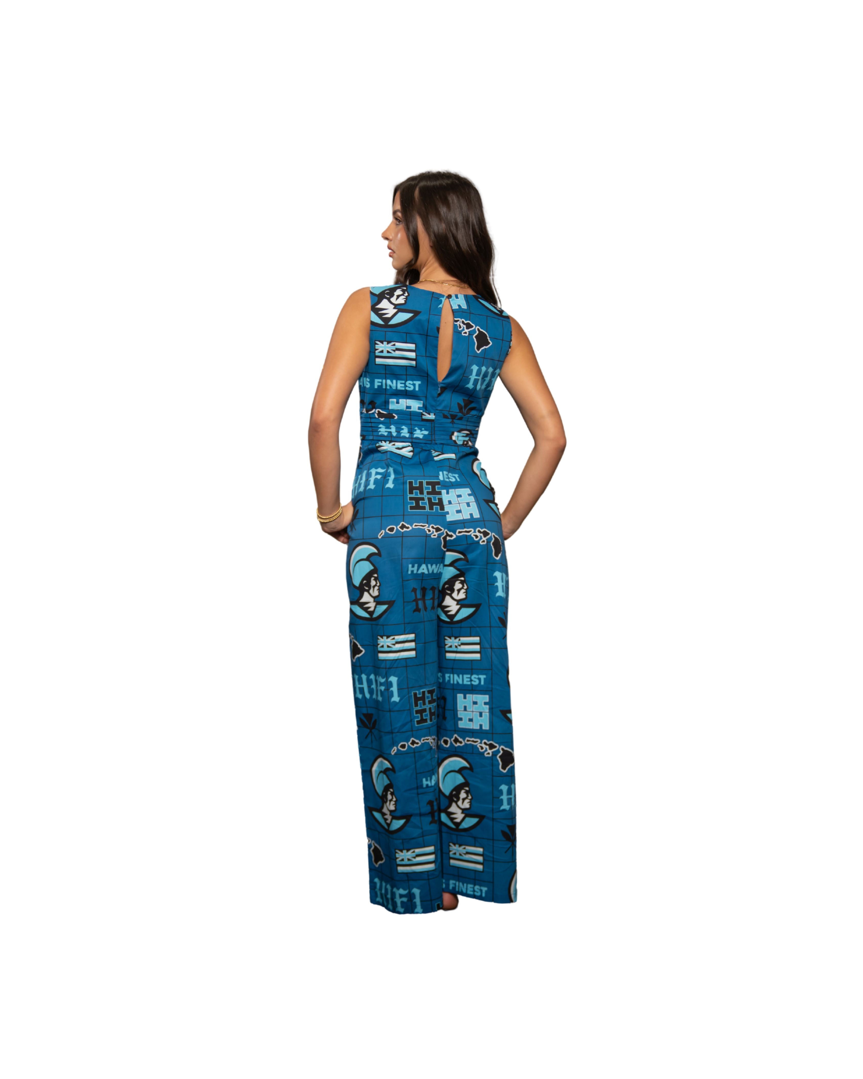 KOA ALOHA WOMEN'S BLUE V-NECK JUMPSUIT Shirts Hawaii's Finest 